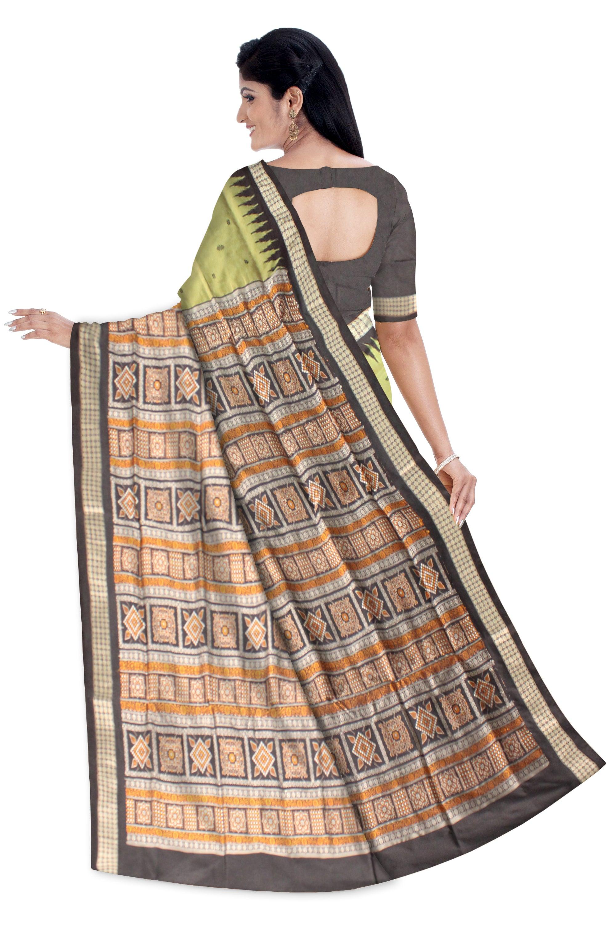 Light Green color Pata Saree  with Booty in Body and Black  Border Sambalpuri  Saree - Koshali Arts & Crafts Enterprise