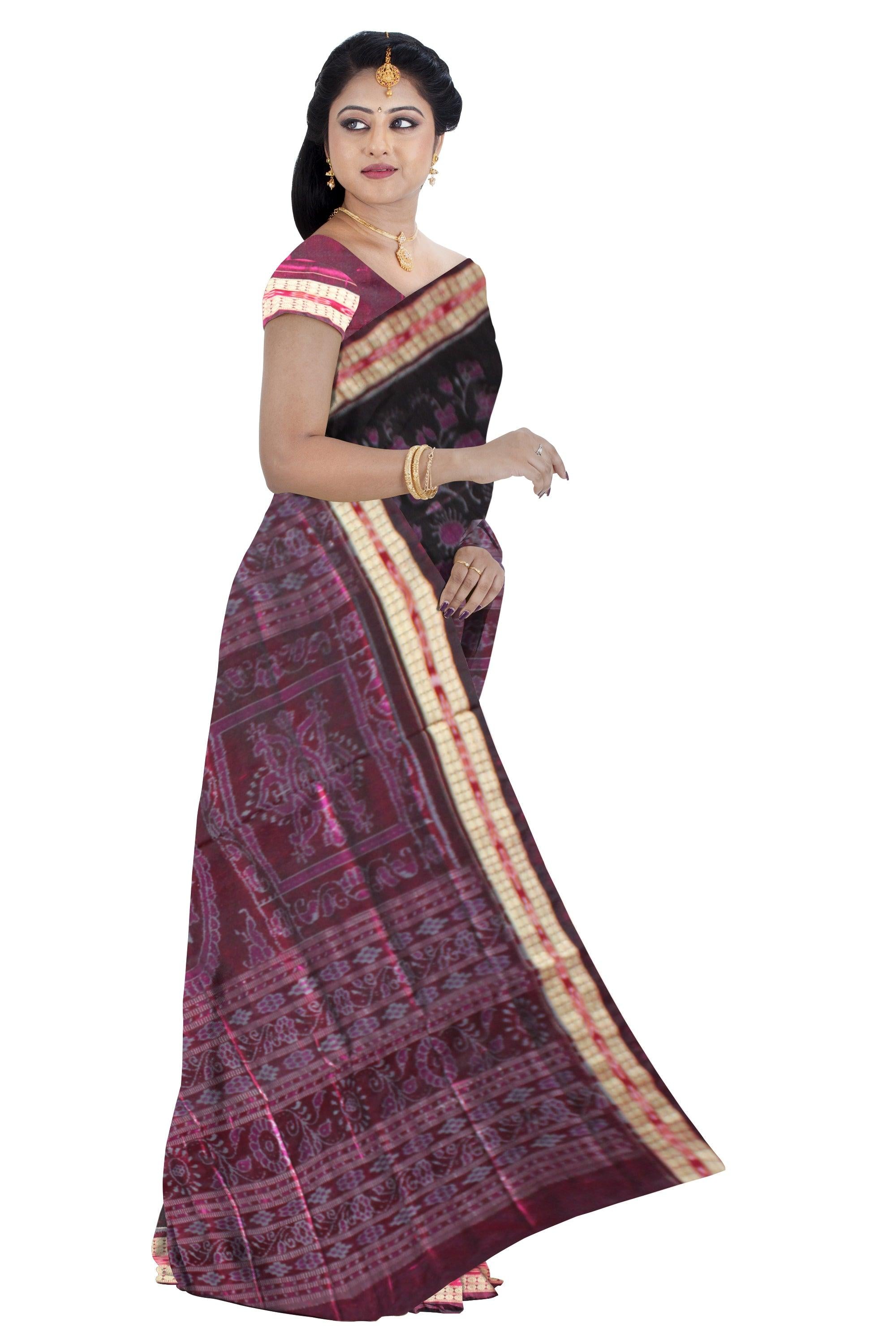 Latest Floral Design Black & Pink Colour Sambalpuri Pata Saree - Koshali Arts & Crafts Enterprise