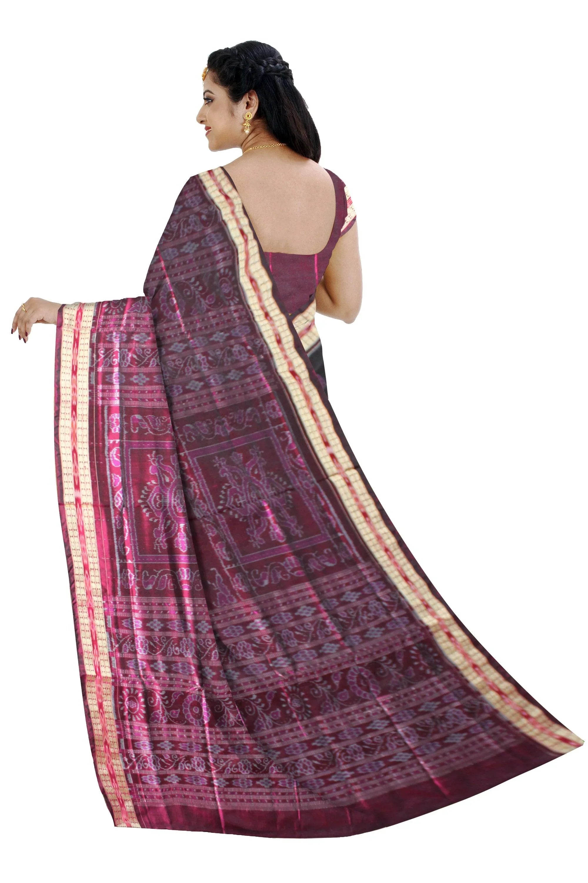 Latest Floral Design Black & Pink Colour Sambalpuri Pata Saree - Koshali Arts & Crafts Enterprise