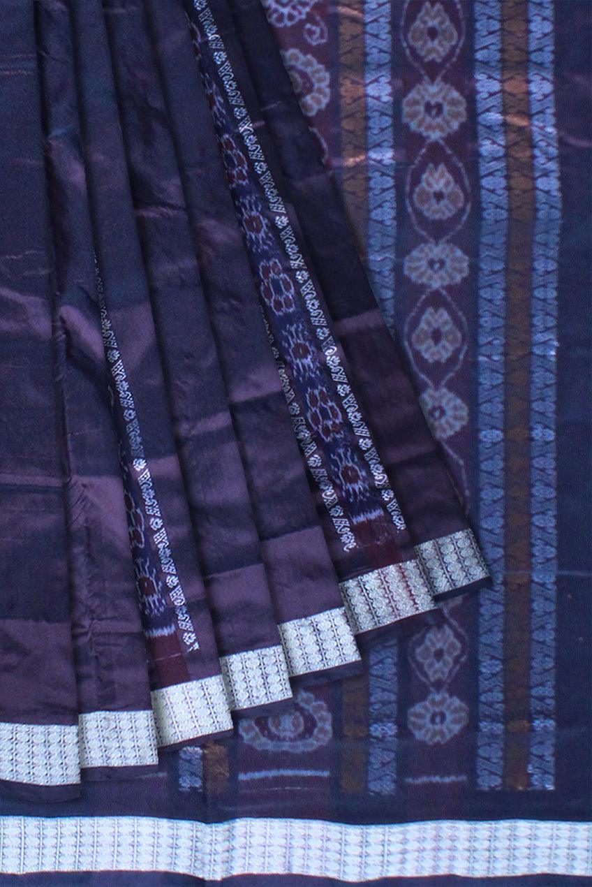 Patli Design Sambalpuri pata Saree in Blue & Black color body in Bomkei Pattern & Flower Design(with Blouse Piece) - Koshali Arts & Crafts Enterprise