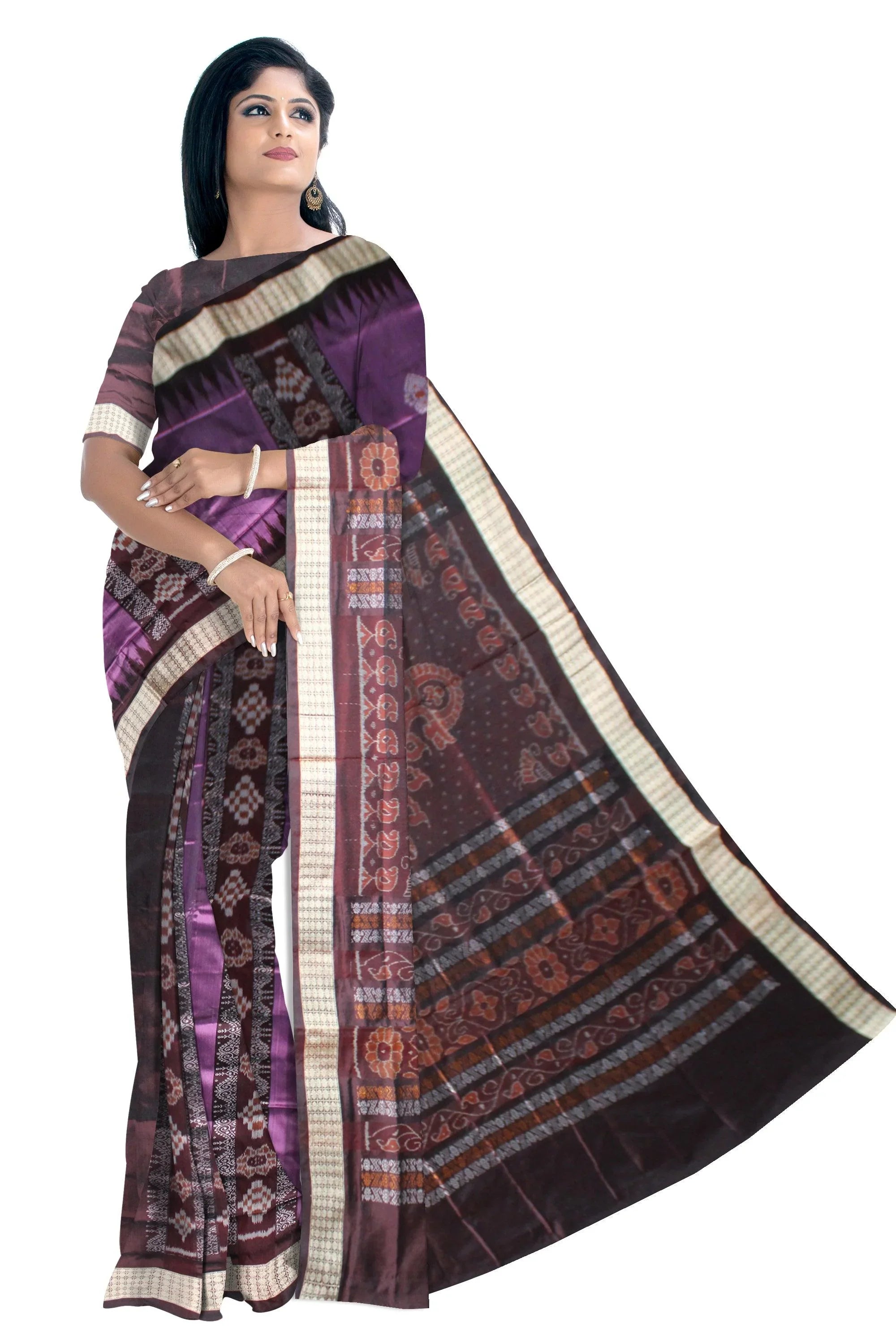 Latest Patli Design Purple and Brown color Pata Saree - Koshali Arts & Crafts Enterprise
