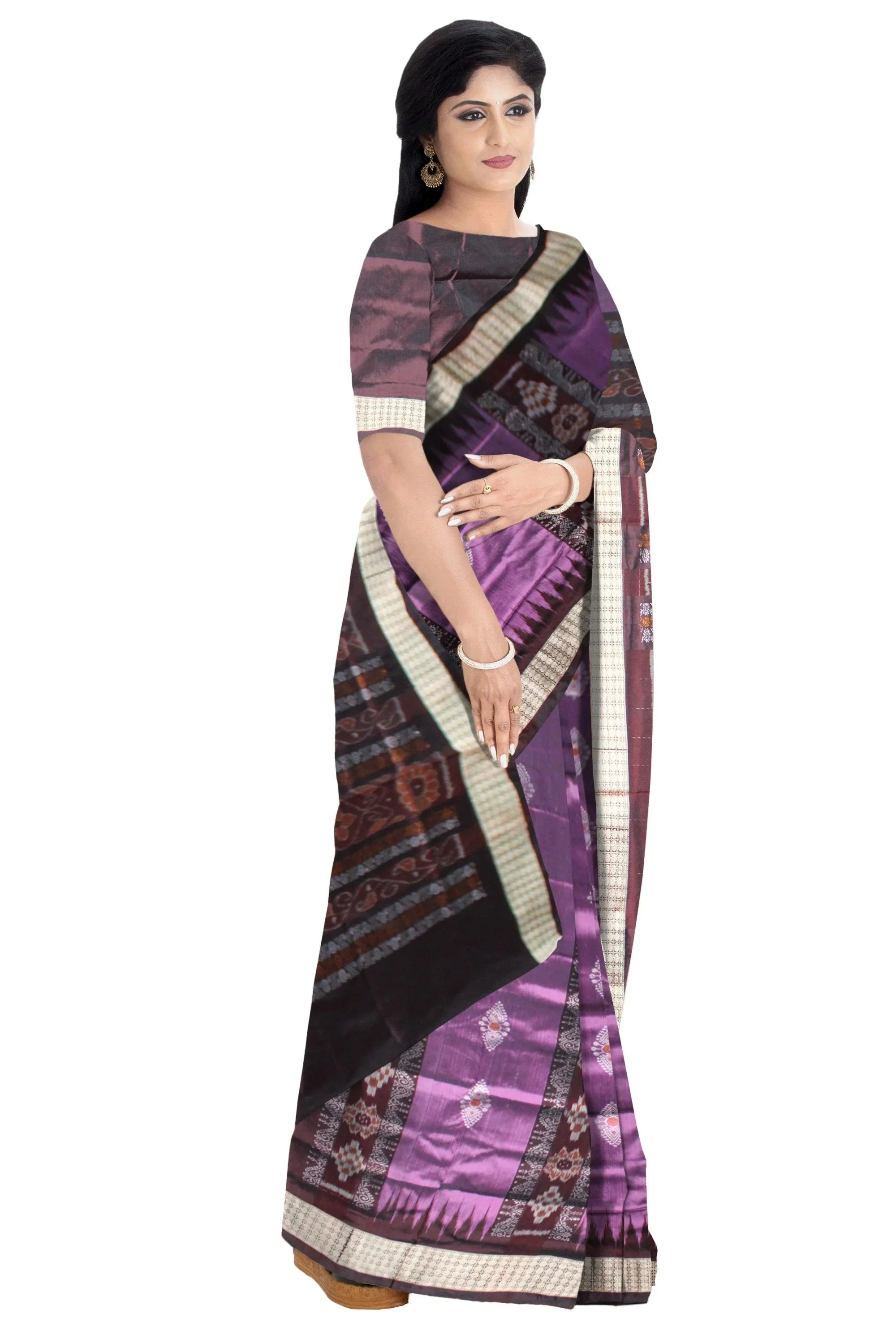 Latest Patli Design Purple and Brown color Pata Saree - Koshali Arts & Crafts Enterprise