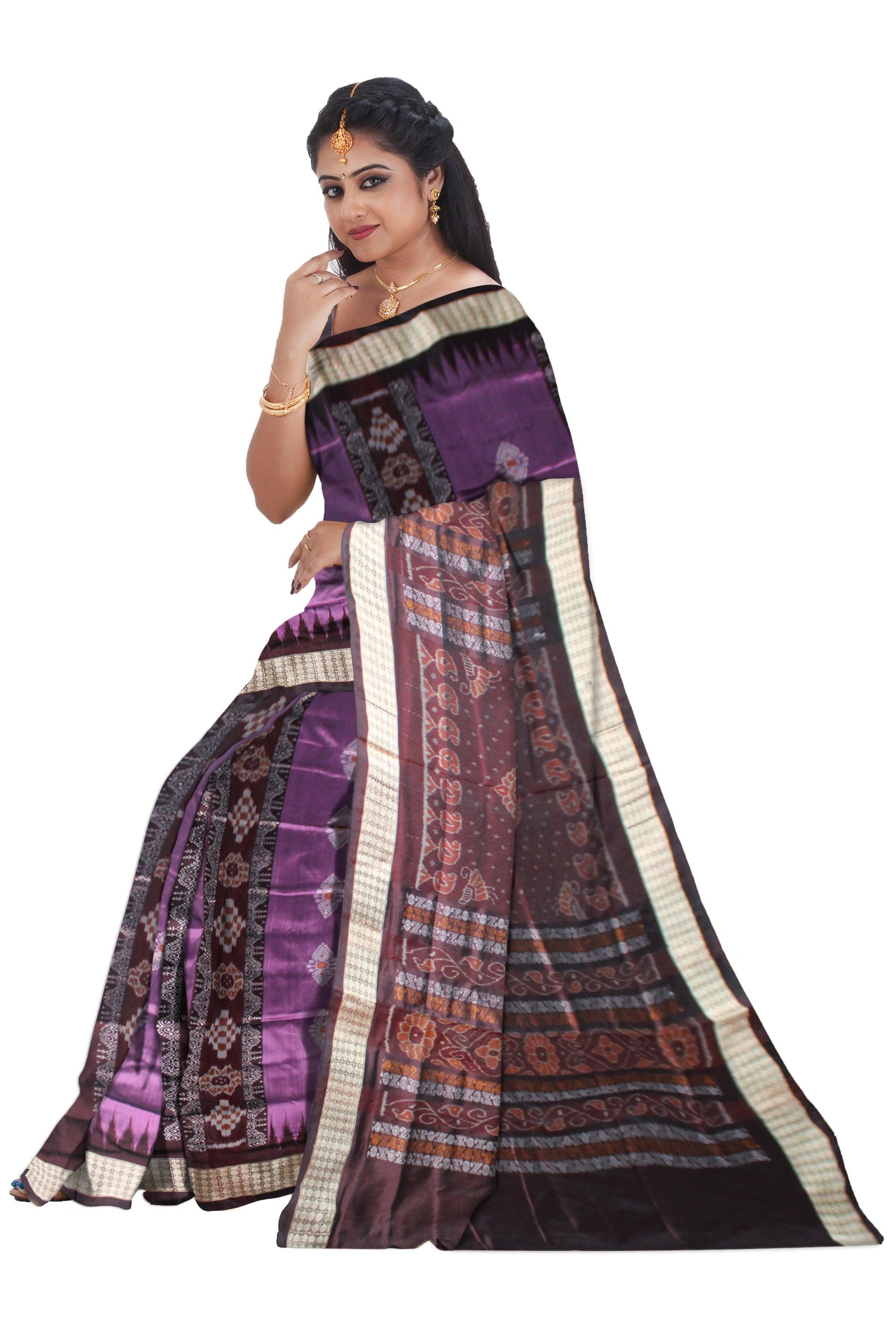 Latest Patli Design Purple and Brown color Pata Saree - Koshali Arts & Crafts Enterprise