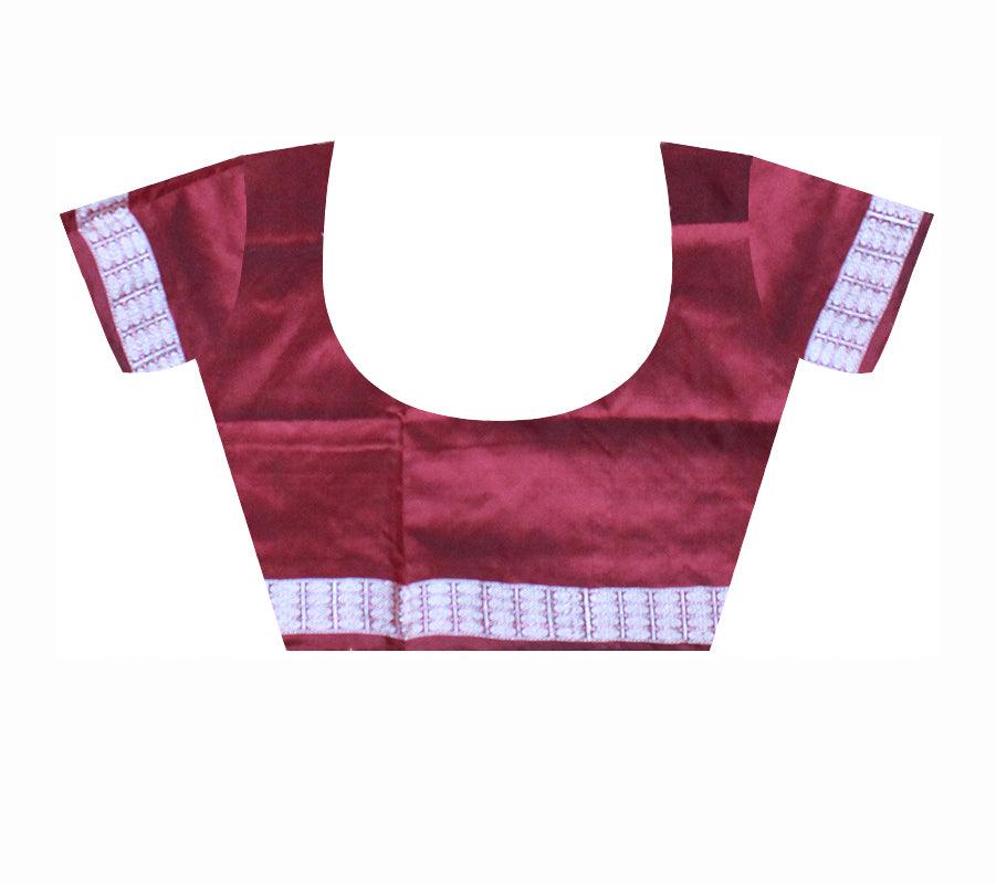 Patli Design Sambalpuri pata Saree in Green & Maroon color body in Bomkei Pattern & Flower Design(with Blouse Piece) - Koshali Arts & Crafts Enterprise