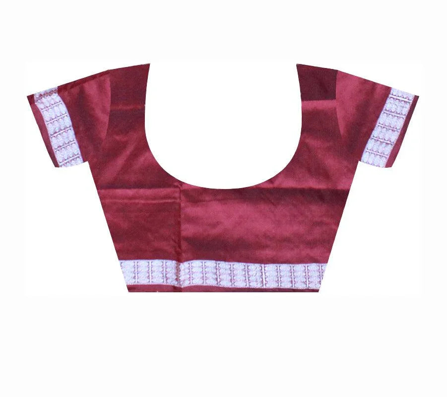 Patli Design Sambalpuri pata Saree in Green & Maroon color body in Bomkei Pattern & Flower Design(with Blouse Piece) - Koshali Arts & Crafts Enterprise