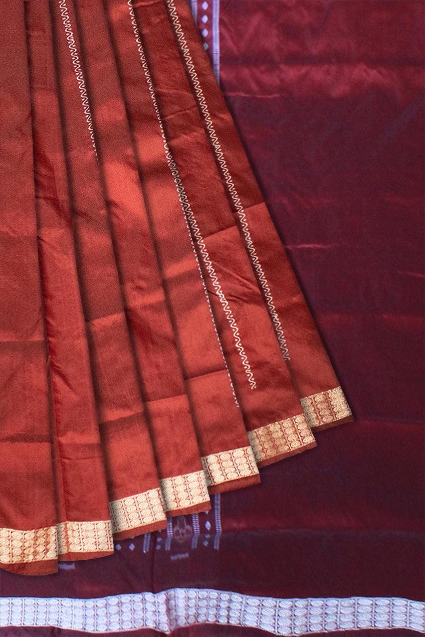 Patli Design Sambalpuri pata Saree in Green & Maroon color body in Bomkei Pattern & Flower Design(with Blouse Piece) - Koshali Arts & Crafts Enterprise
