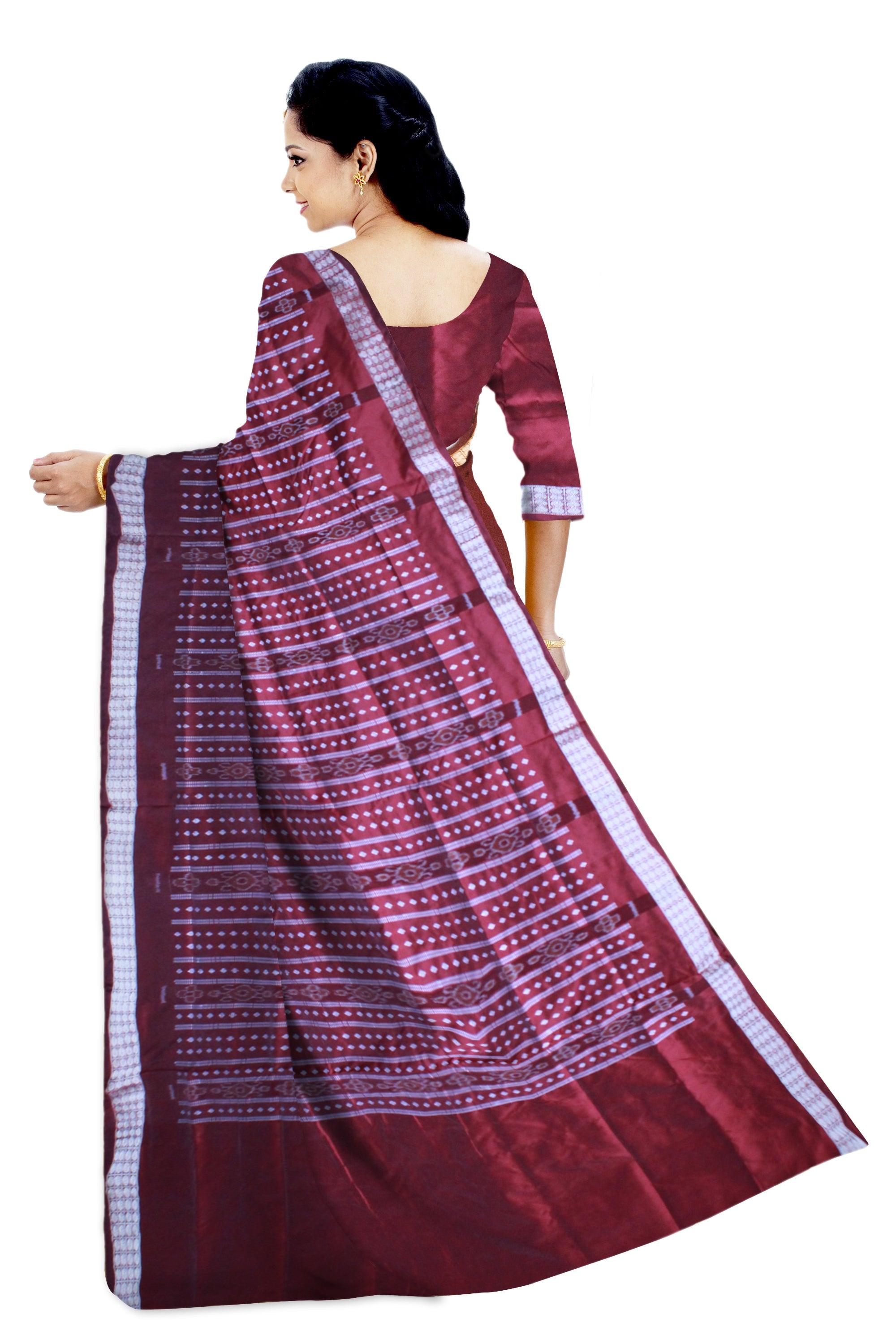 Patli Design Sambalpuri pata Saree in Green & Maroon color body in Bomkei Pattern & Flower Design(with Blouse Piece) - Koshali Arts & Crafts Enterprise