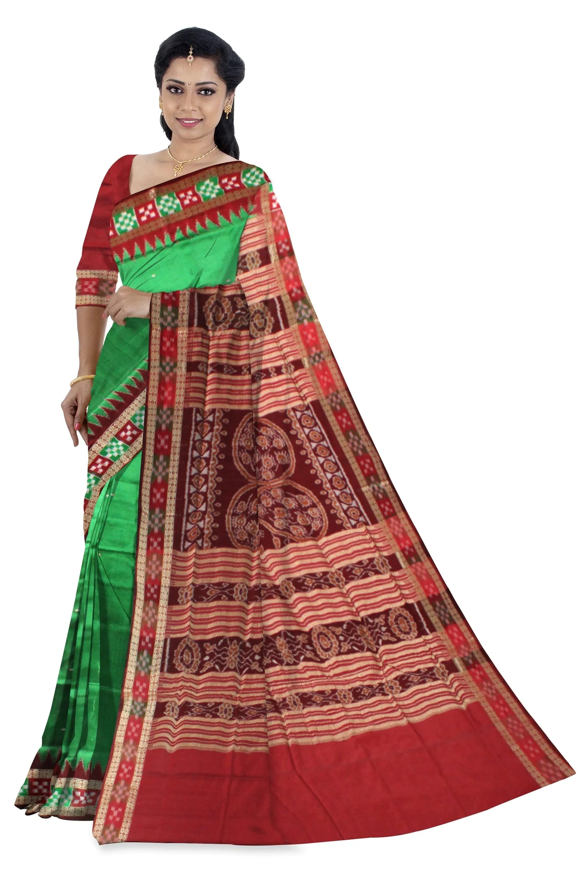 Latest Design Green Color Dhadi Sapta Sambalpuri Pata Saree. - Koshali Arts & Crafts Enterprise