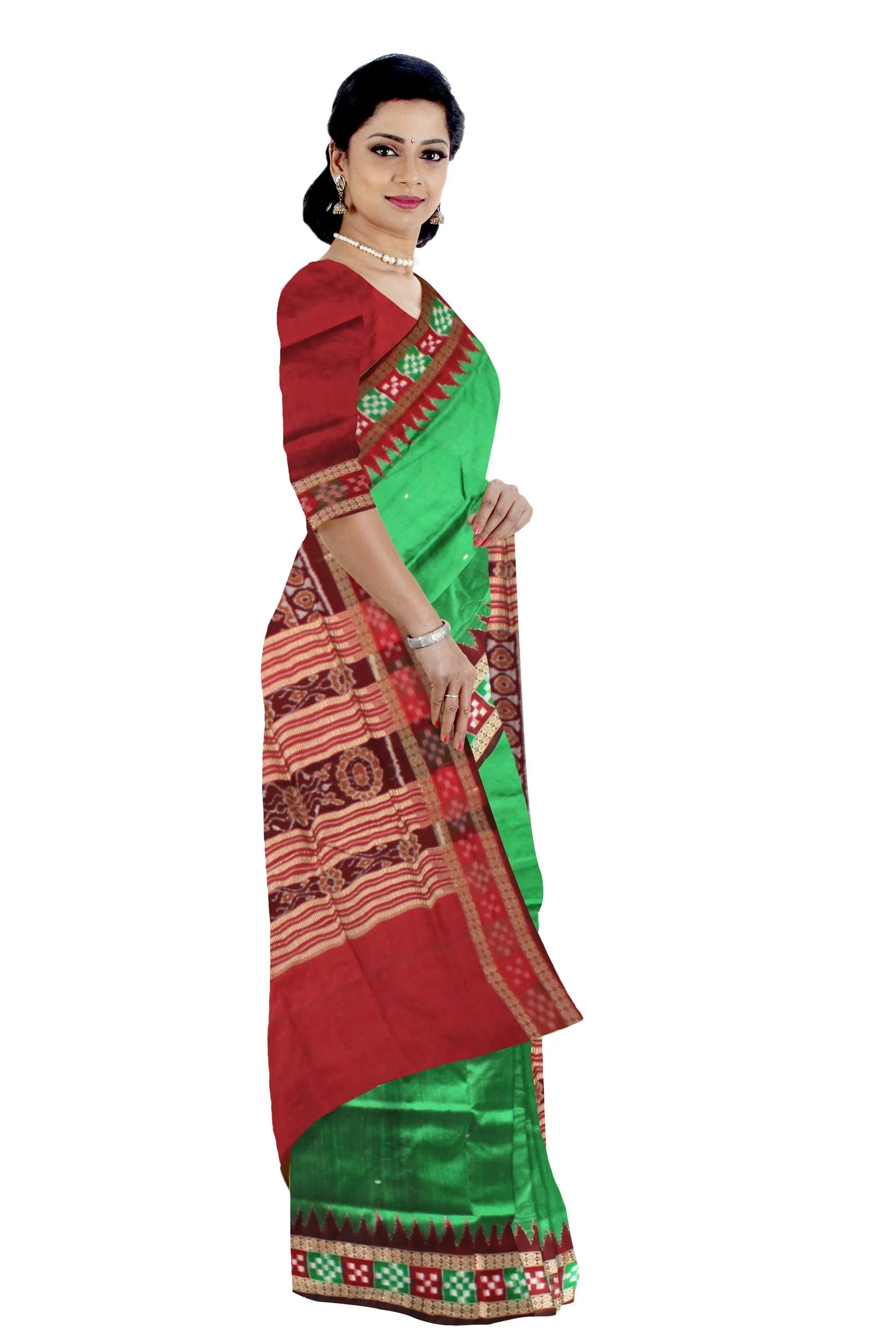Latest Design Green Color Dhadi Sapta Sambalpuri Pata Saree. - Koshali Arts & Crafts Enterprise