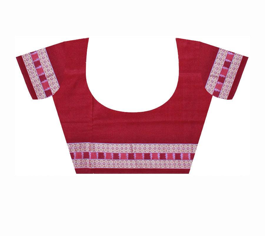 Exclusive Sonepur Cotton Saree in Blue, Yellow & Maroon color body in Bomkei Pattern & Patli Design(with Blouse Piece) - Koshali Arts & Crafts Enterprise