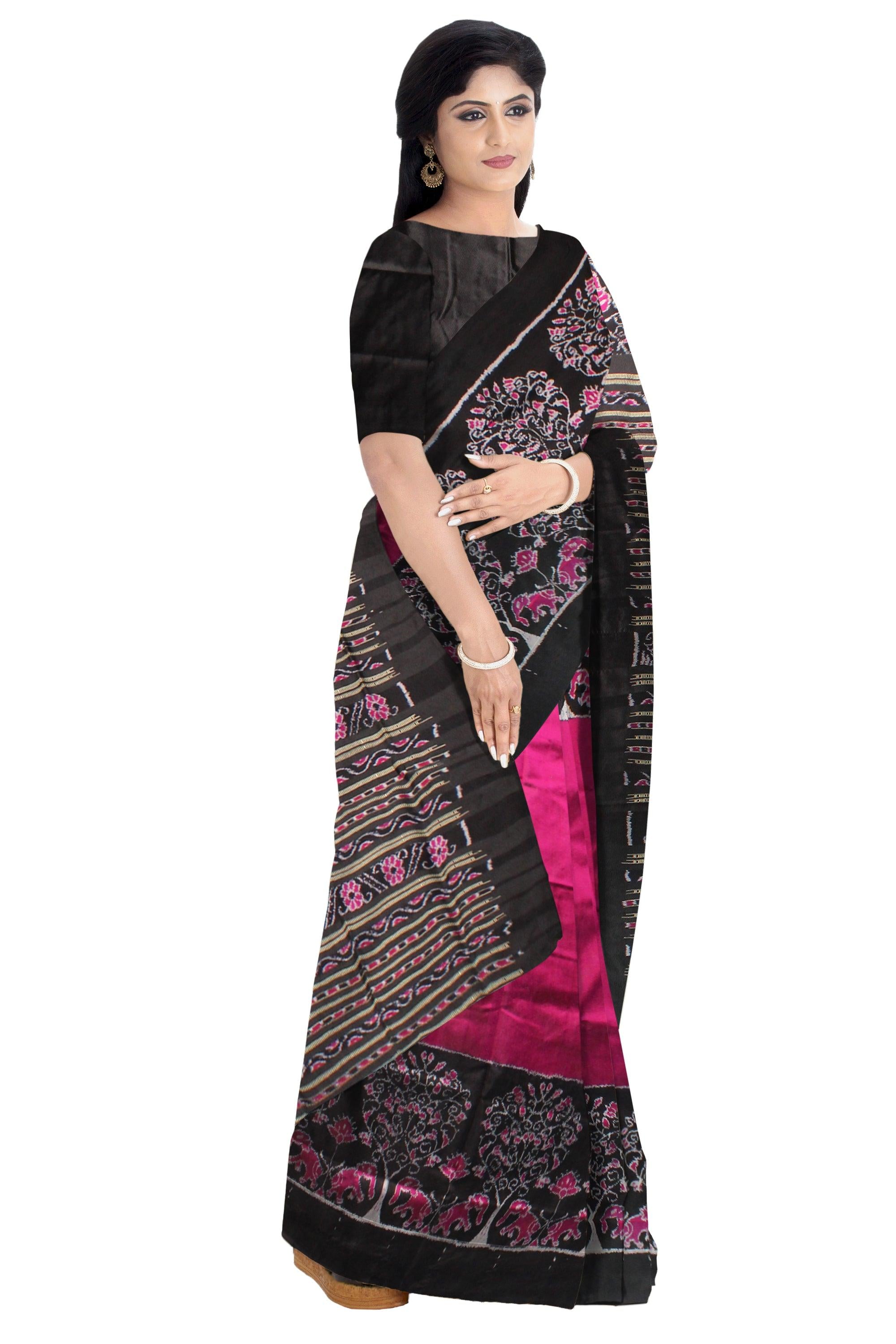 Latest Design Pink Color Sambalpuri Pata saree,Tree and Elephant Design in the Border - Koshali Arts & Crafts Enterprise