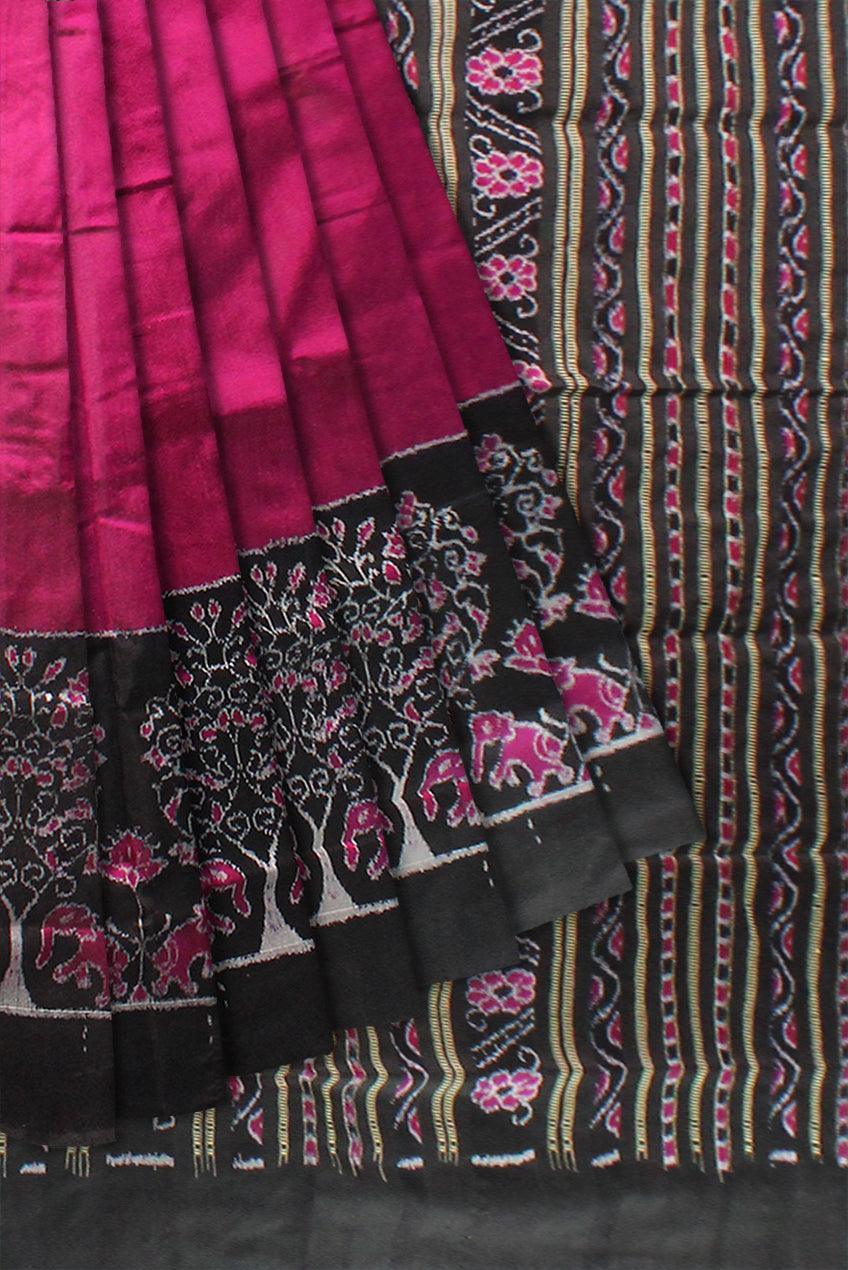 Latest Design Pink Color Sambalpuri Pata saree,Tree and Elephant Design in the Border - Koshali Arts & Crafts Enterprise