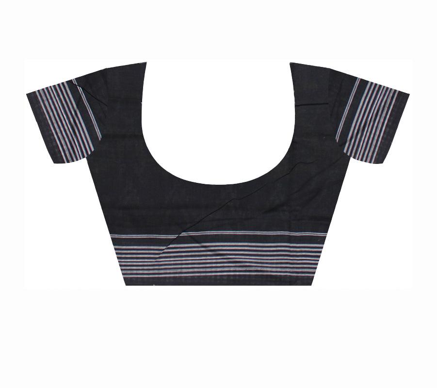 Grey and dark green color sonepur cotton saree, with blouse piece. - Koshali Arts & Crafts Enterprise