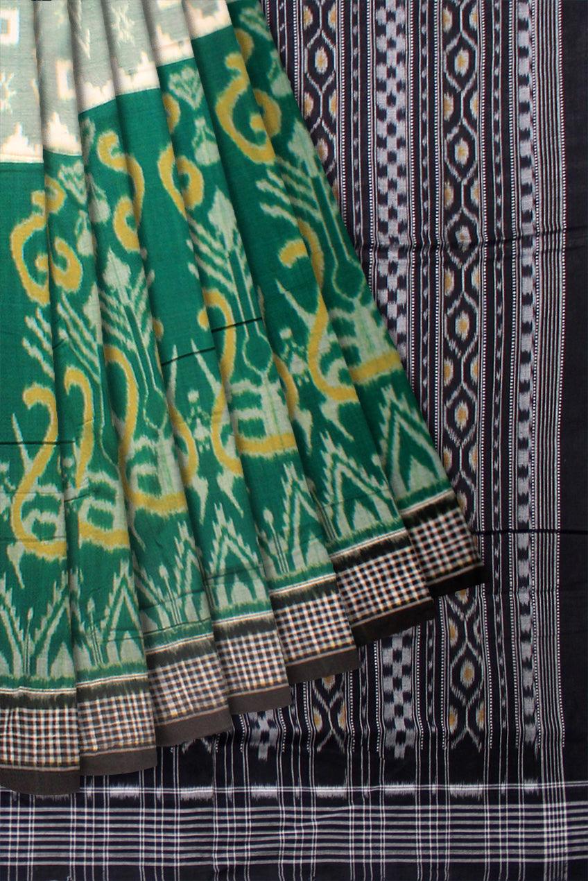 Grey and dark green color sonepur cotton saree, with blouse piece. - Koshali Arts & Crafts Enterprise