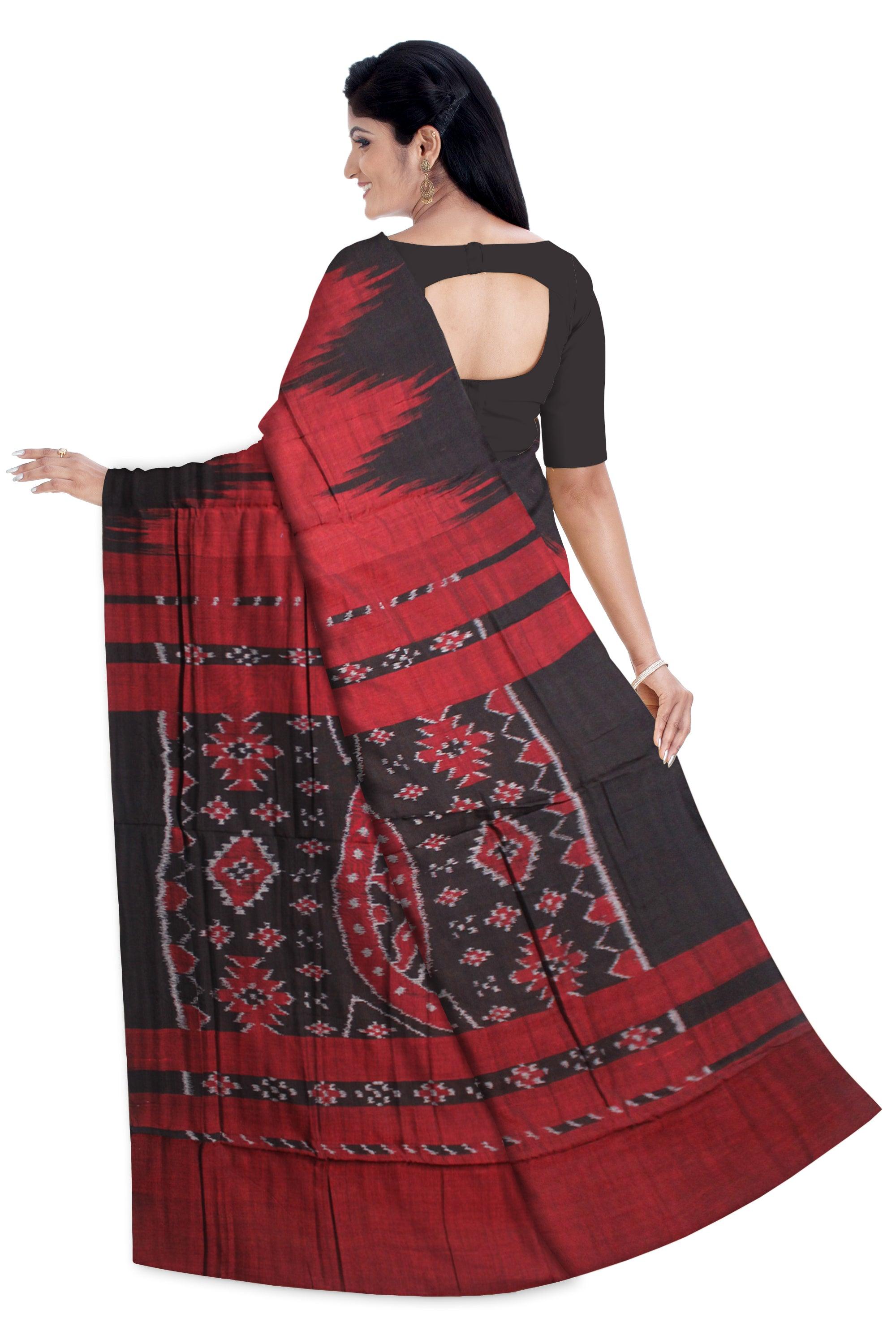 MAROON AND BLACK COLOR KARGIL COTTON SAREE ,WITH OUT BLOUSE PIECE. - Koshali Arts & Crafts Enterprise