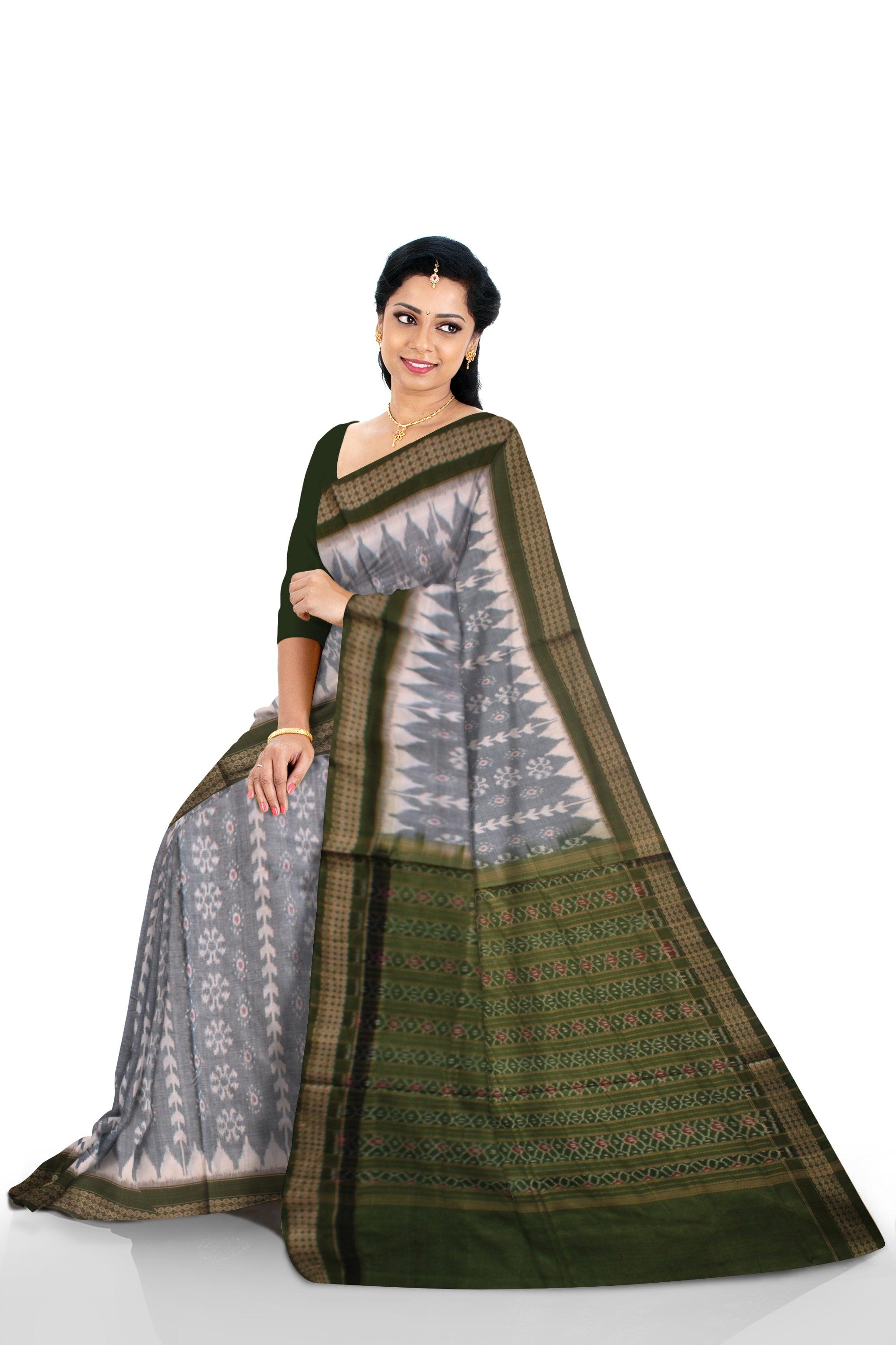 GREY AND MEHENDI COLOR PURE COTTON SAREE, WITH OUT BLOUSE PIECE. - Koshali Arts & Crafts Enterprise