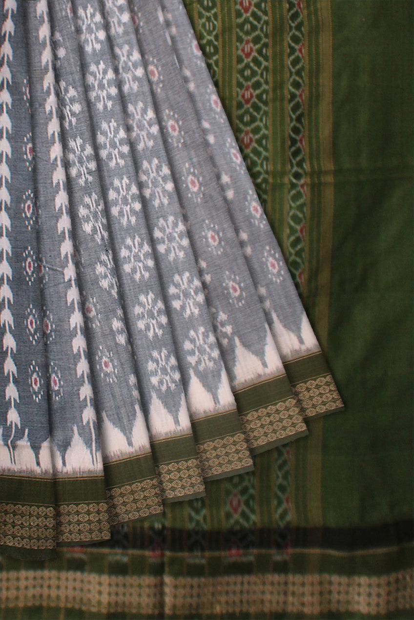 GREY AND MEHENDI COLOR PURE COTTON SAREE, WITH OUT BLOUSE PIECE. - Koshali Arts & Crafts Enterprise