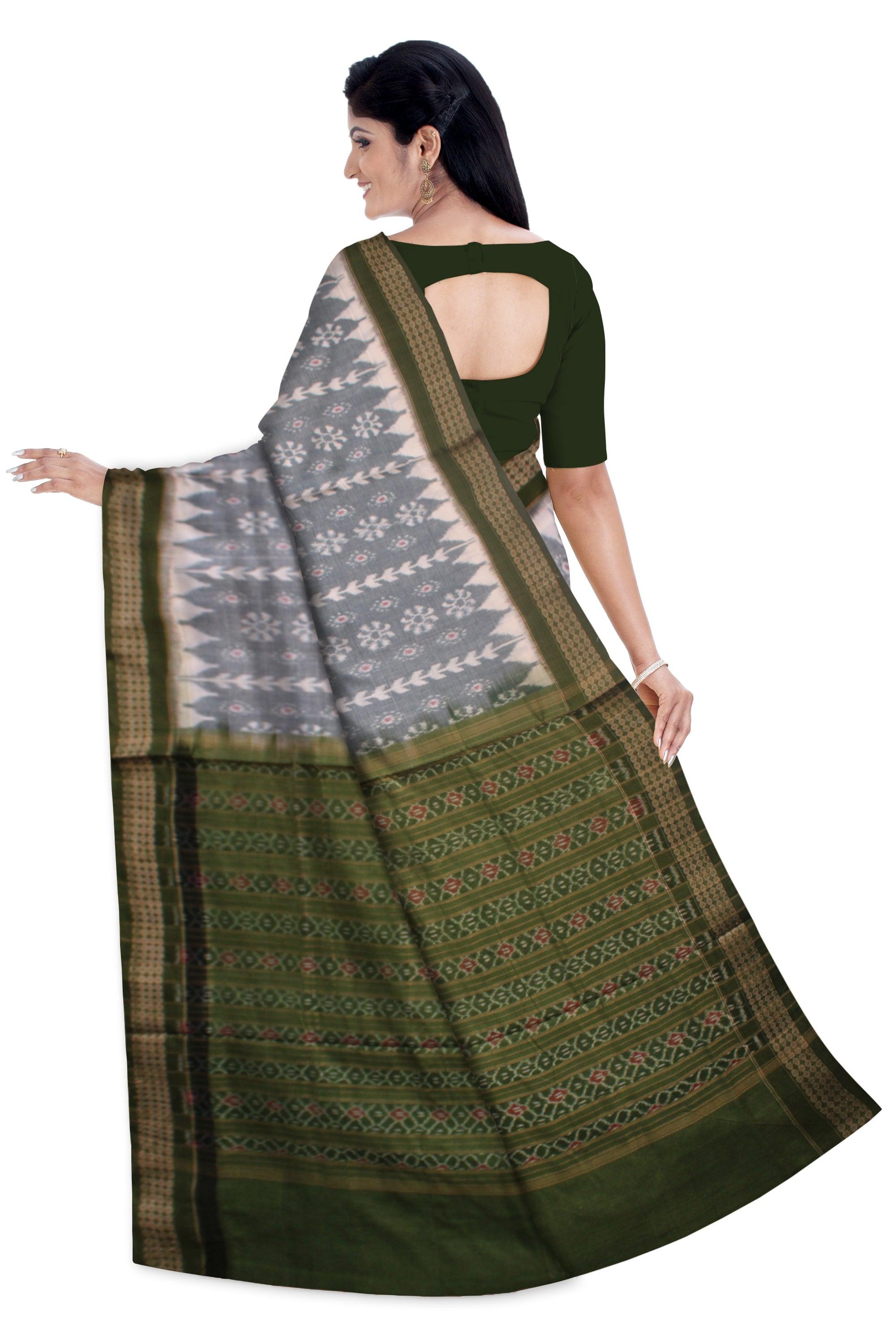 GREY AND MEHENDI COLOR PURE COTTON SAREE, WITH OUT BLOUSE PIECE. - Koshali Arts & Crafts Enterprise