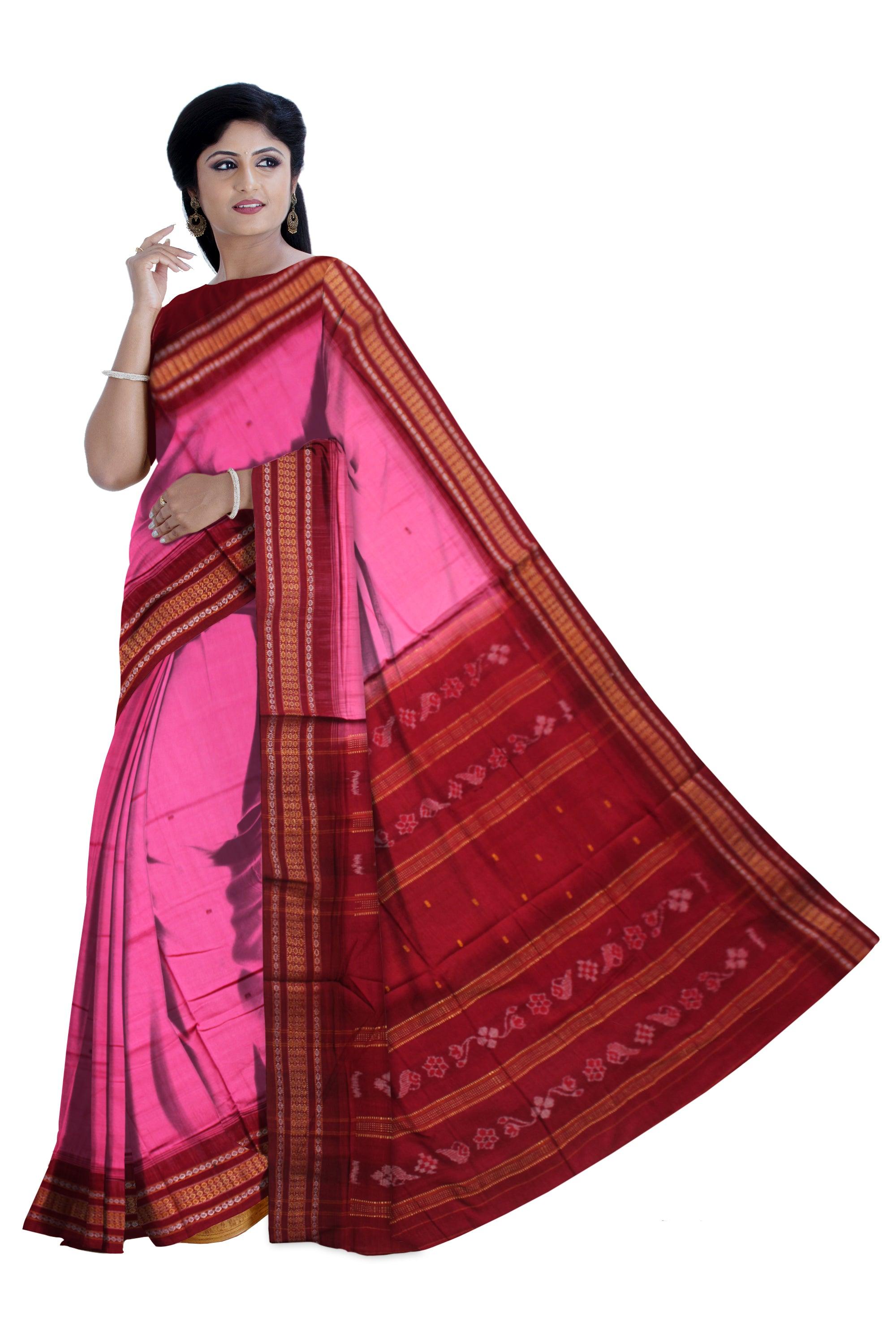 A SMALL BOOTY PATTERN COTTON SAREE IS PINK AND MAROON COLOR BASE, WITHOUT BLOUSE PIECE. - Koshali Arts & Crafts Enterprise