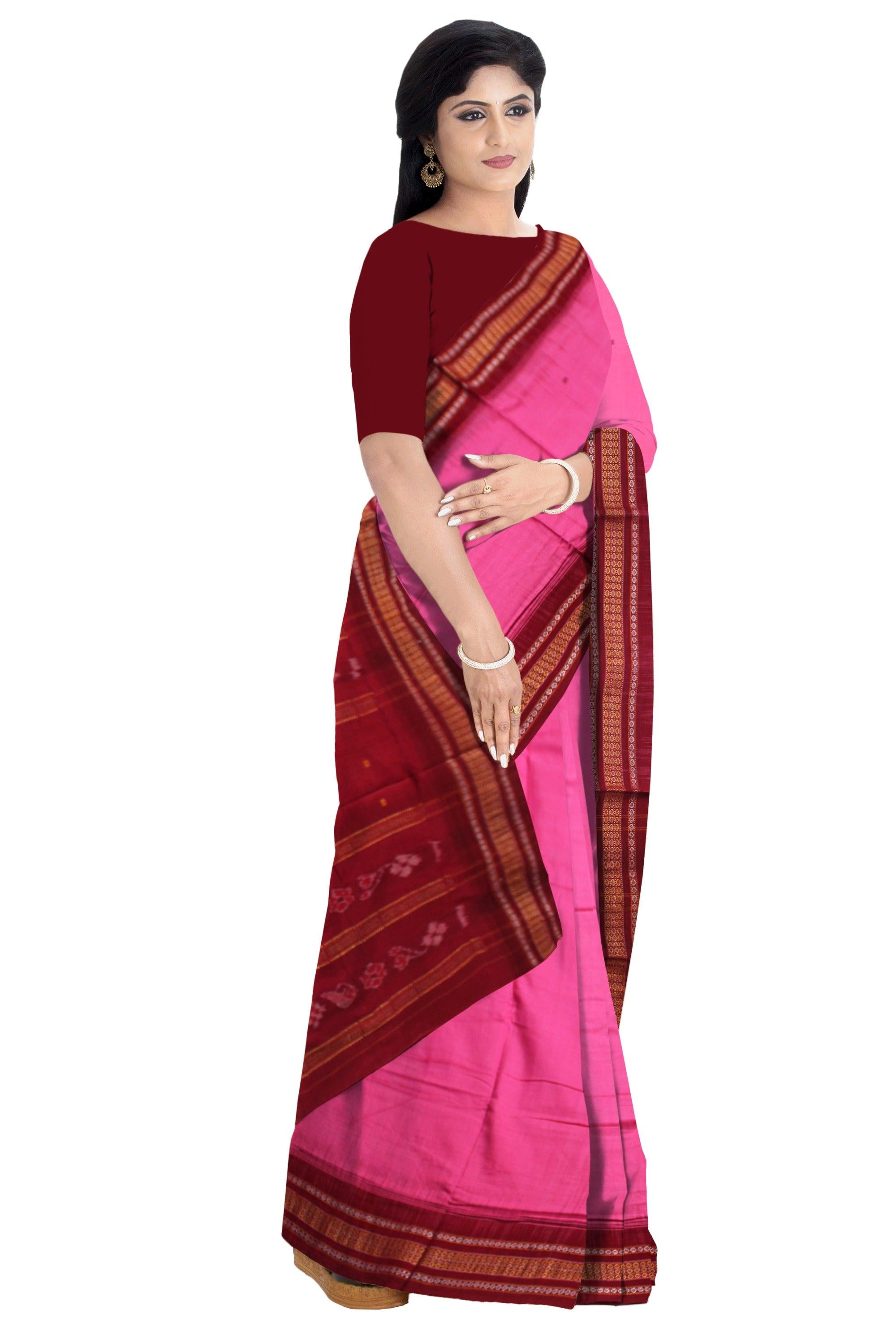 A SMALL BOOTY PATTERN COTTON SAREE IS PINK AND MAROON COLOR BASE, WITHOUT BLOUSE PIECE. - Koshali Arts & Crafts Enterprise