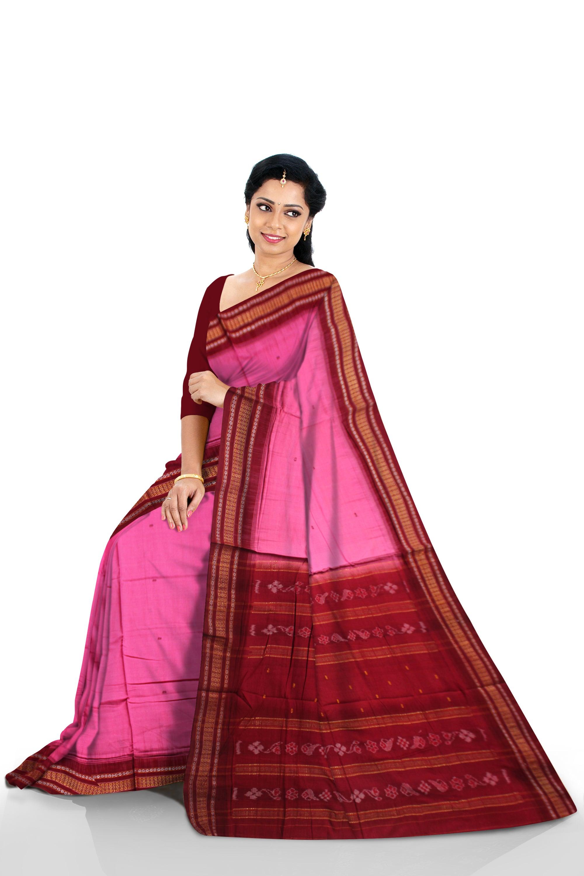 A SMALL BOOTY PATTERN COTTON SAREE IS PINK AND MAROON COLOR BASE, WITHOUT BLOUSE PIECE. - Koshali Arts & Crafts Enterprise
