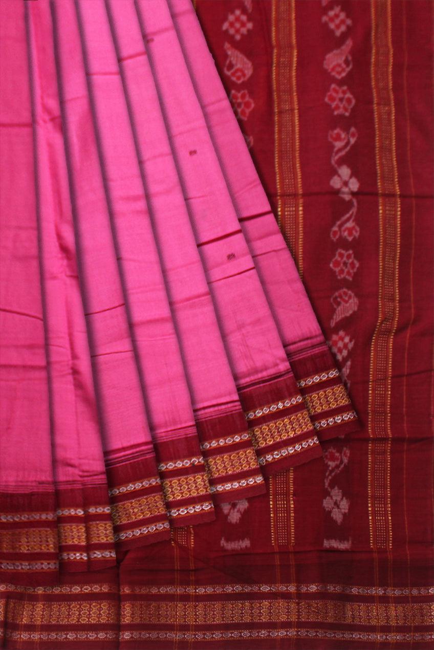 A SMALL BOOTY PATTERN COTTON SAREE IS PINK AND MAROON COLOR BASE, WITHOUT BLOUSE PIECE. - Koshali Arts & Crafts Enterprise