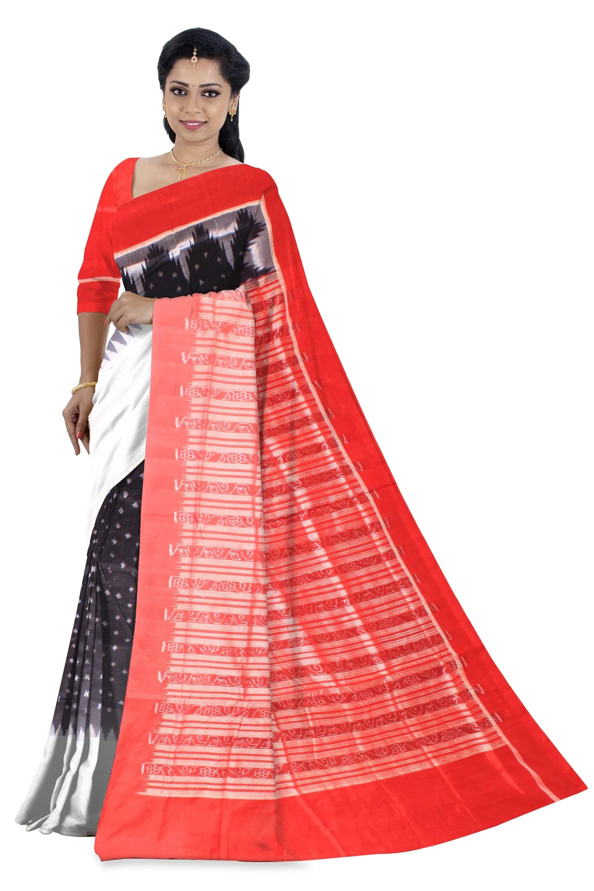 A Sambalpuri Pata saree in Black colour plain design border,available with blous piece. - Koshali Arts & Crafts Enterprise