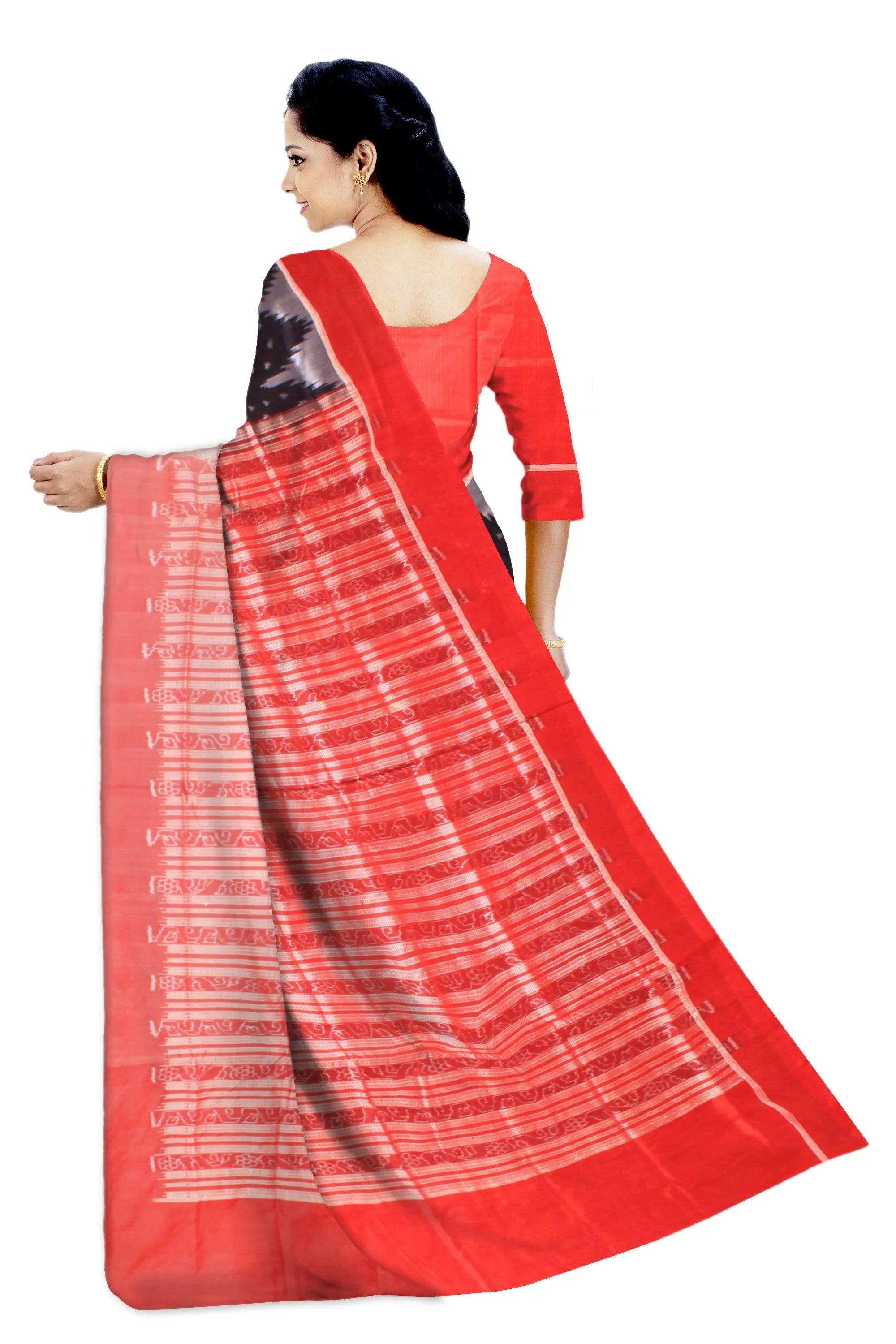 A Sambalpuri Pata saree in Black colour plain design border,available with blous piece. - Koshali Arts & Crafts Enterprise