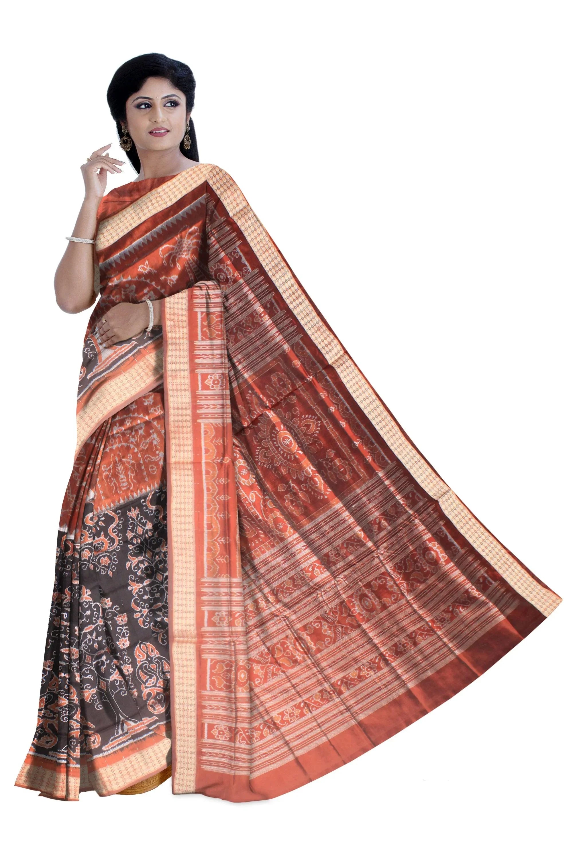 Beautiful design Original Silk saree in Brown and Coffee color with blouse piece. - Koshali Arts & Crafts Enterprise