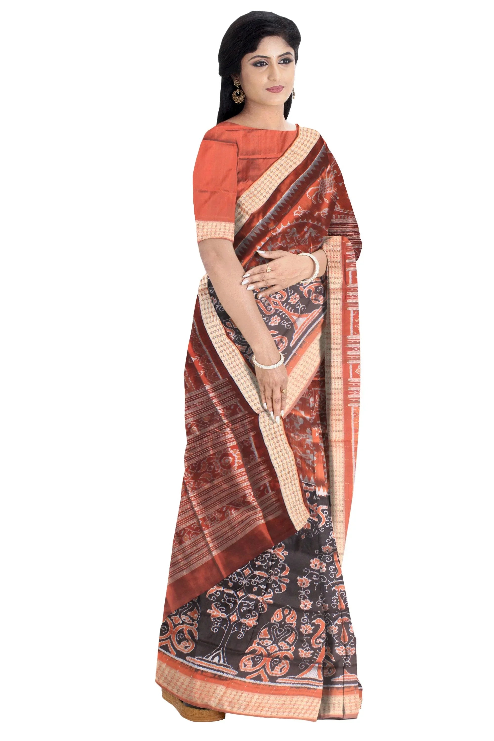 Beautiful design Original Silk saree in Brown and Coffee color with blouse piece. - Koshali Arts & Crafts Enterprise
