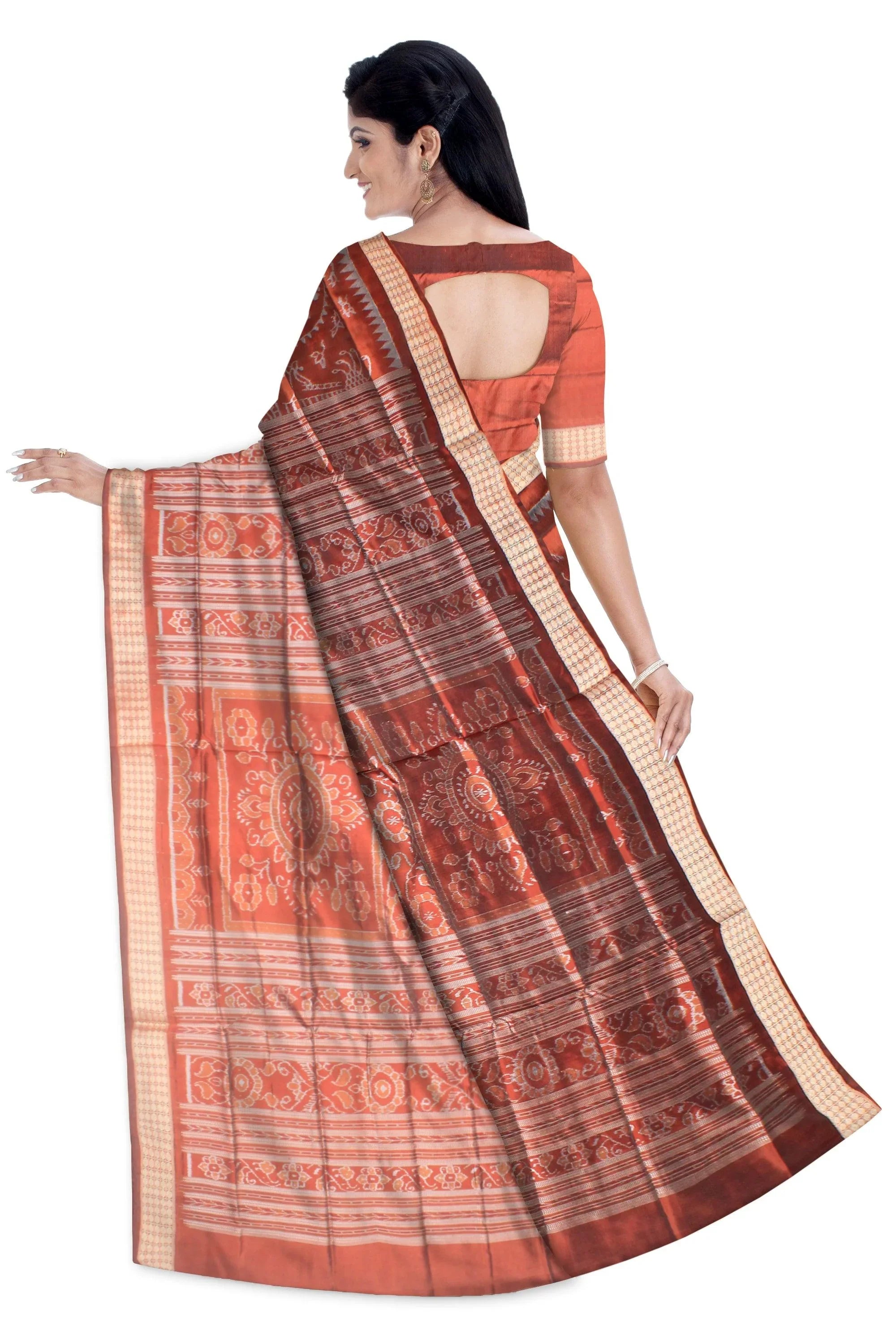 Beautiful design Original Silk saree in Brown and Coffee color with blouse piece. - Koshali Arts & Crafts Enterprise