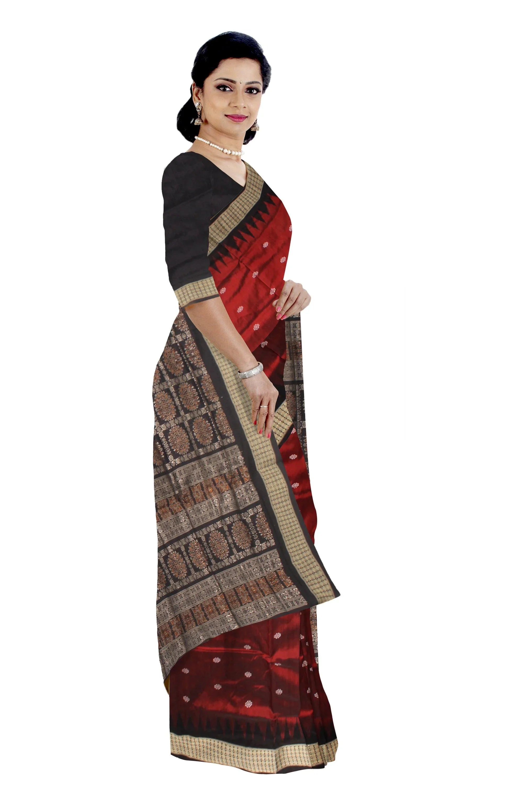 Cofee color flora print pure pata saree with blouse piece - Koshali Arts & Crafts Enterprise