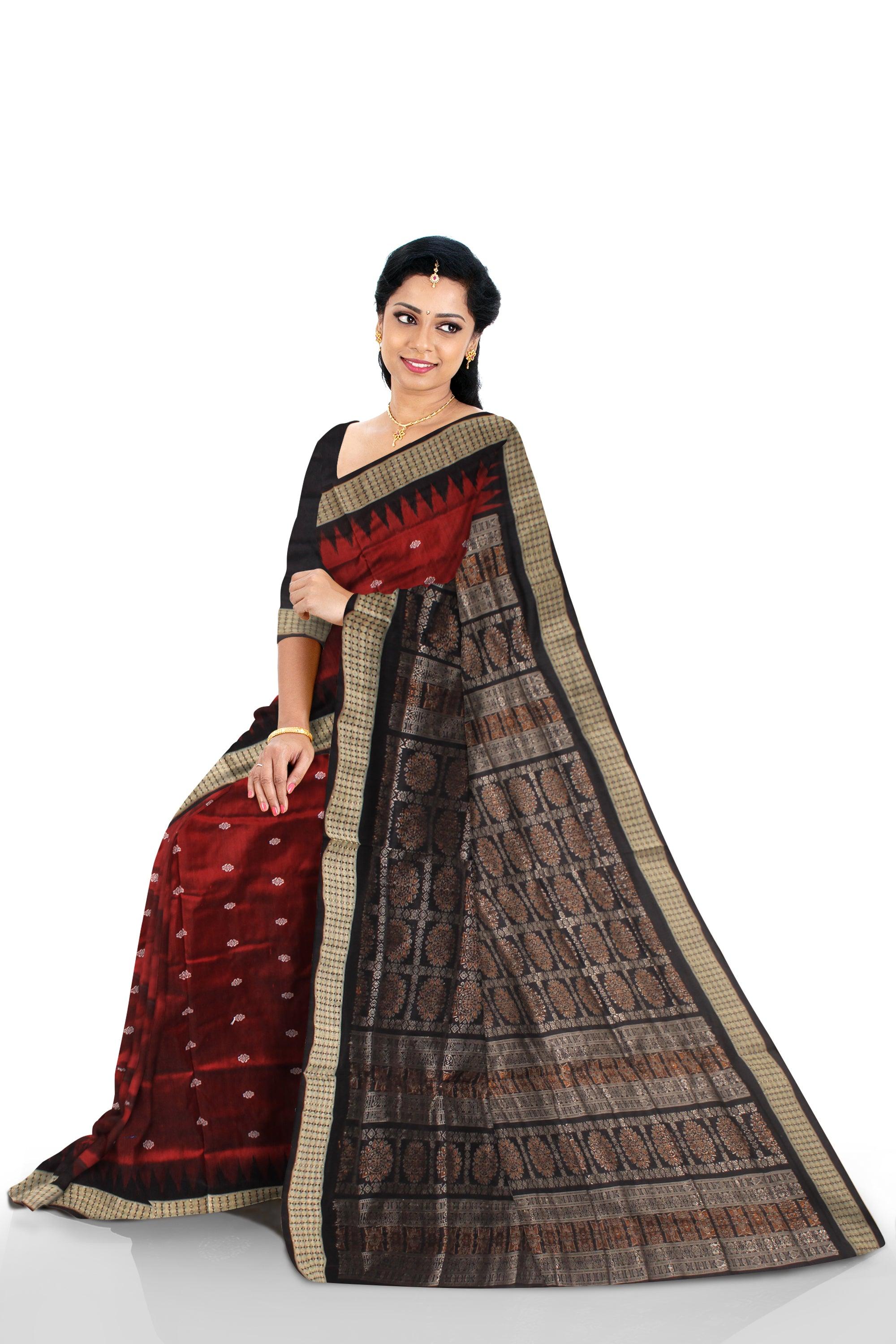 Cofee color flora print pure pata saree with blouse piece - Koshali Arts & Crafts Enterprise