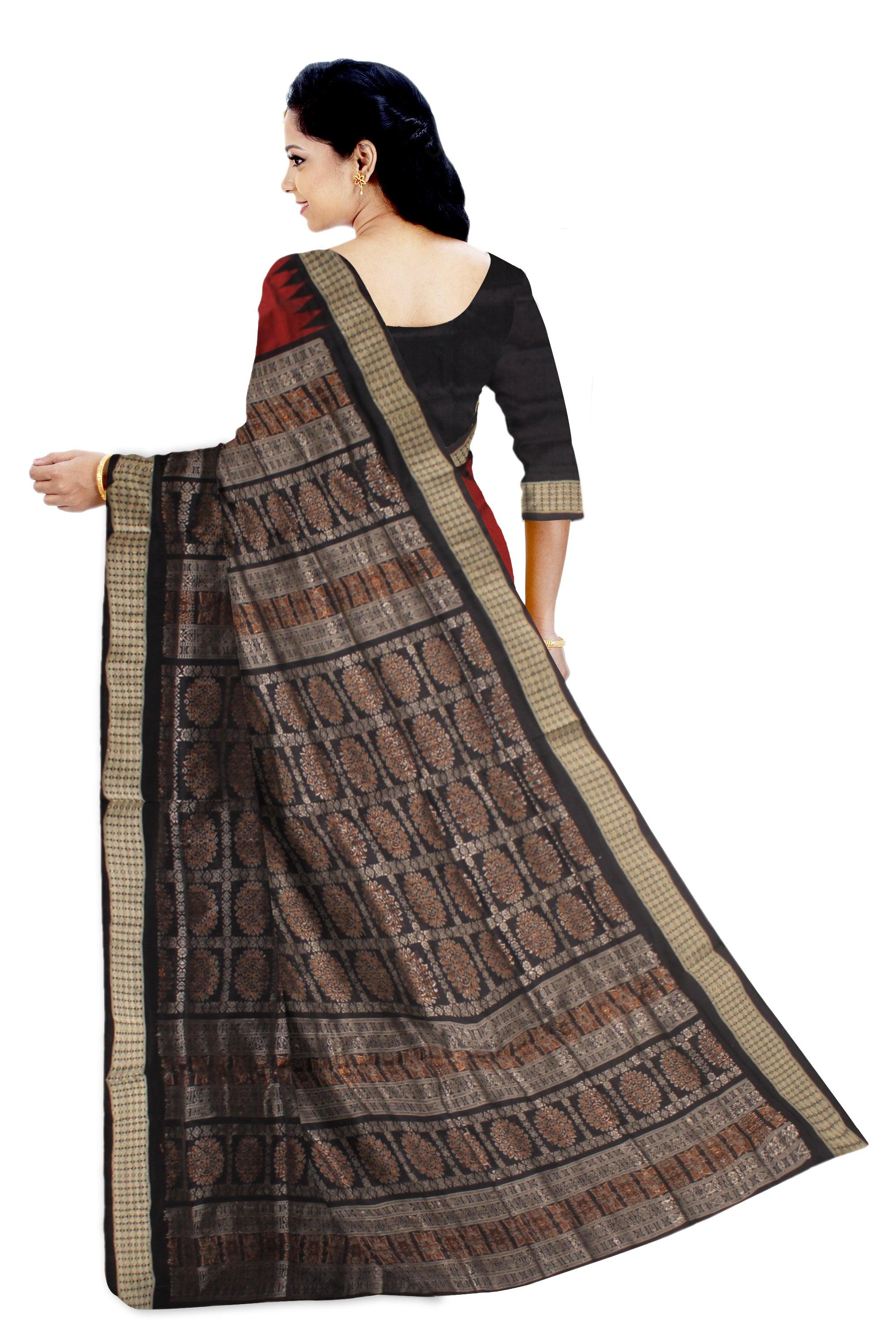 Cofee color flora print pure pata saree with blouse piece - Koshali Arts & Crafts Enterprise