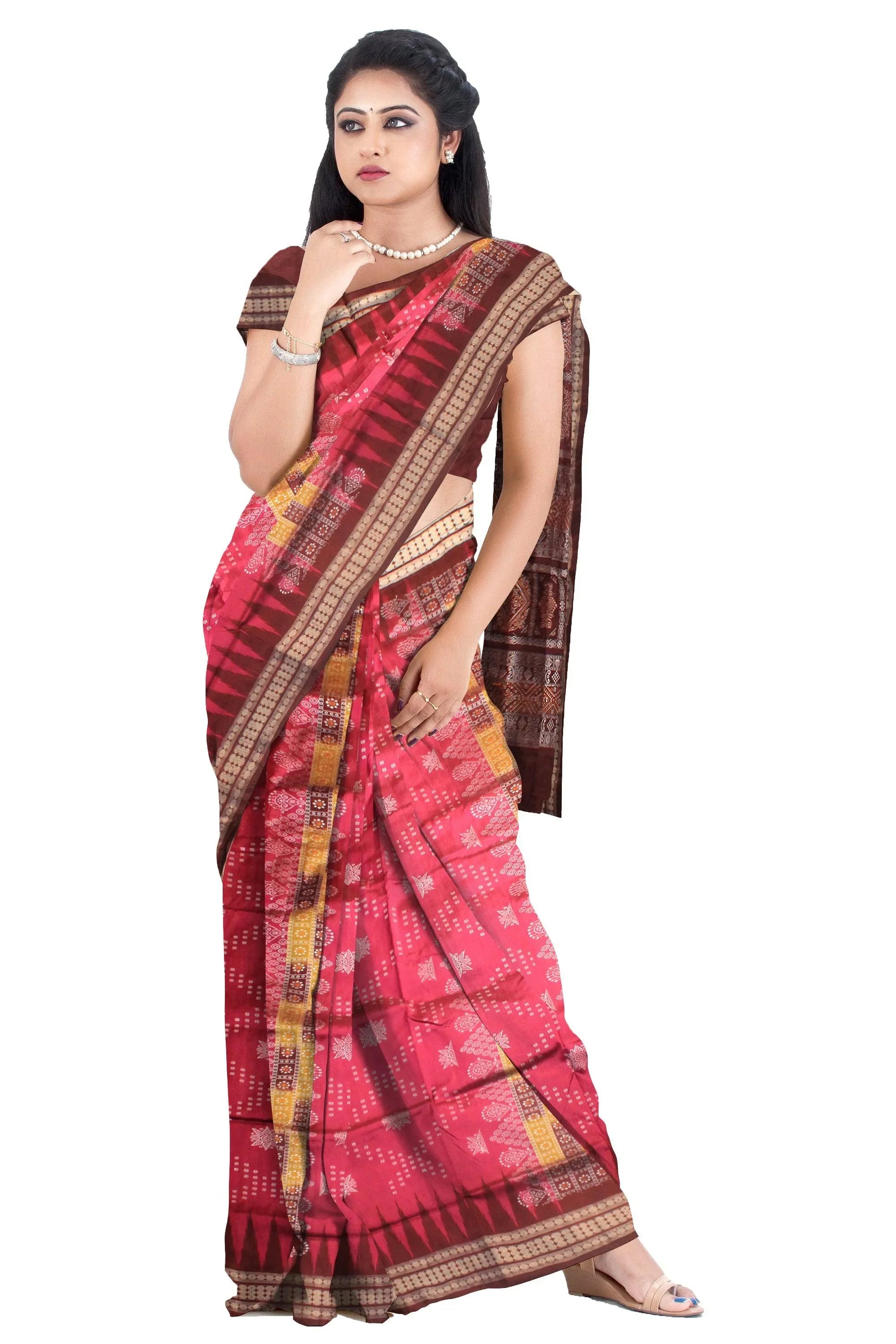 BOMKEI PATA SAREE IN DESIGN DEEP CORAL AND BROWN COLOR SAREE. - Koshali Arts & Crafts Enterprise