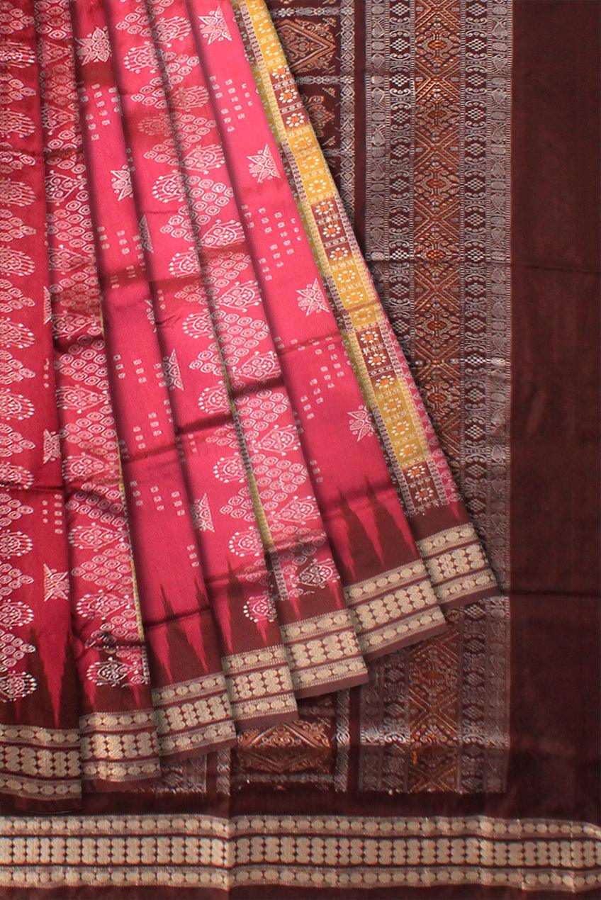 BOMKEI PATA SAREE IN DESIGN DEEP CORAL AND BROWN COLOR SAREE. - Koshali Arts & Crafts Enterprise