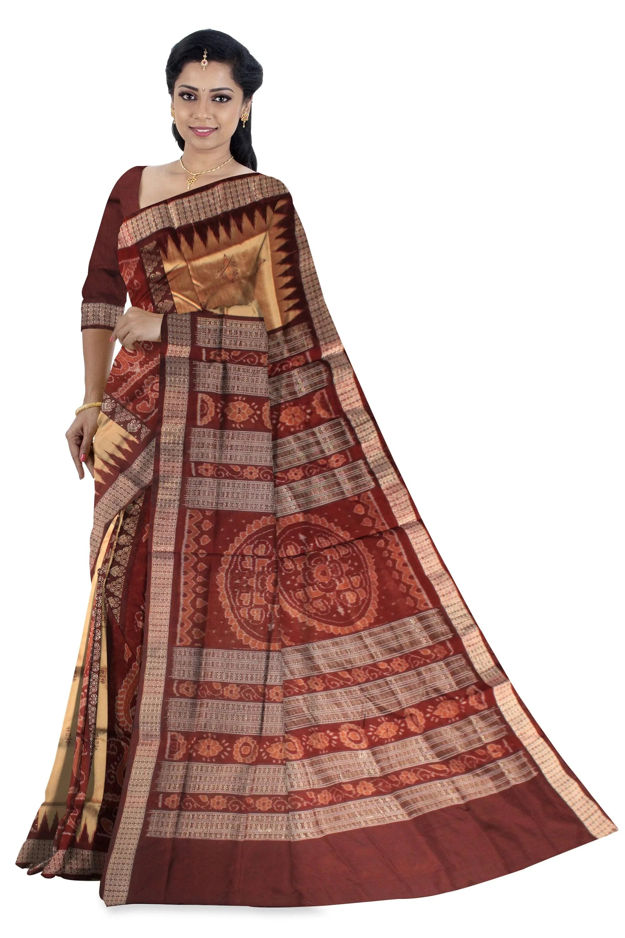Latest butterfly pattern design golden maroon color pata saree. - Koshali Arts & Crafts Enterprise