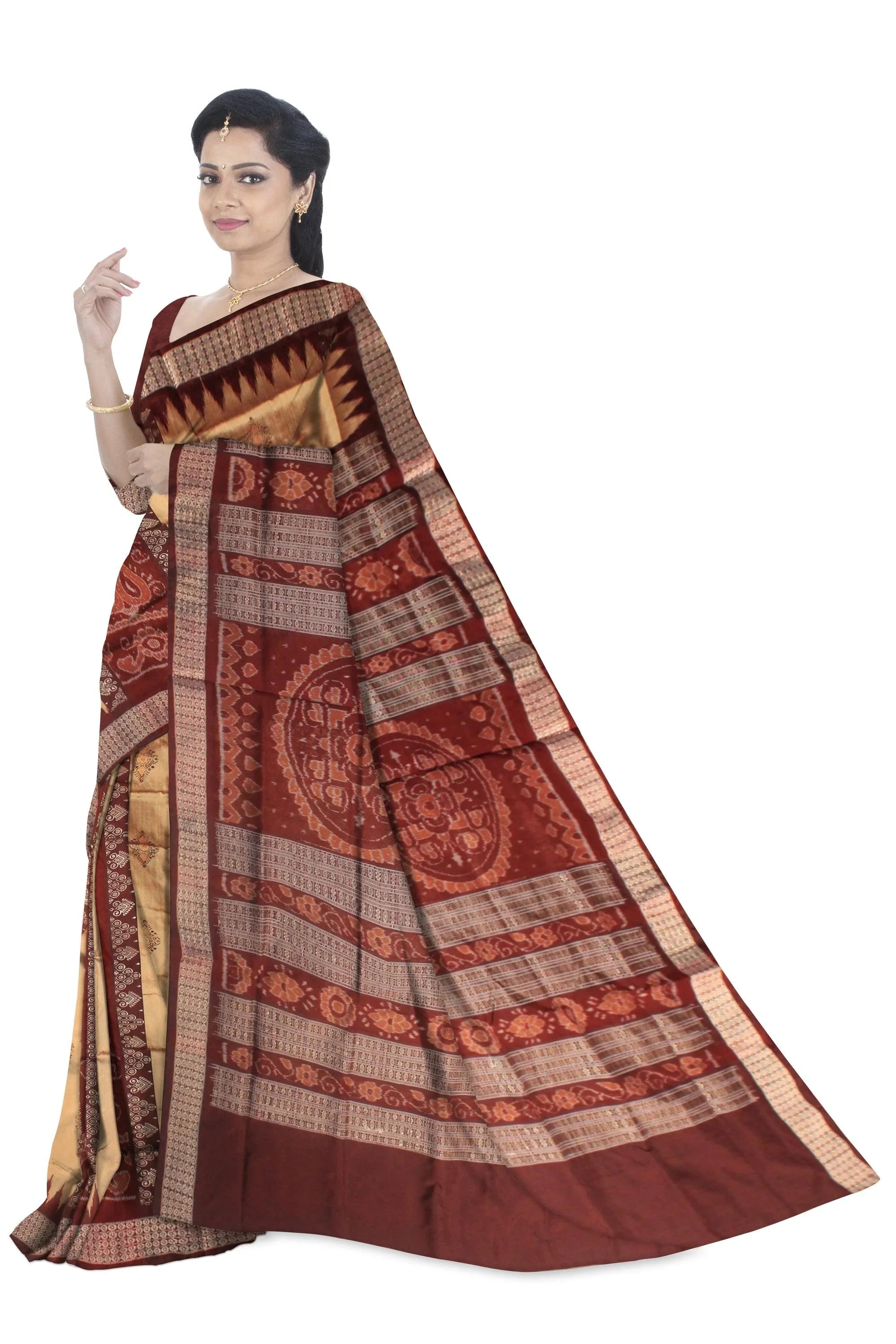 Latest butterfly pattern design golden maroon color pata saree. - Koshali Arts & Crafts Enterprise