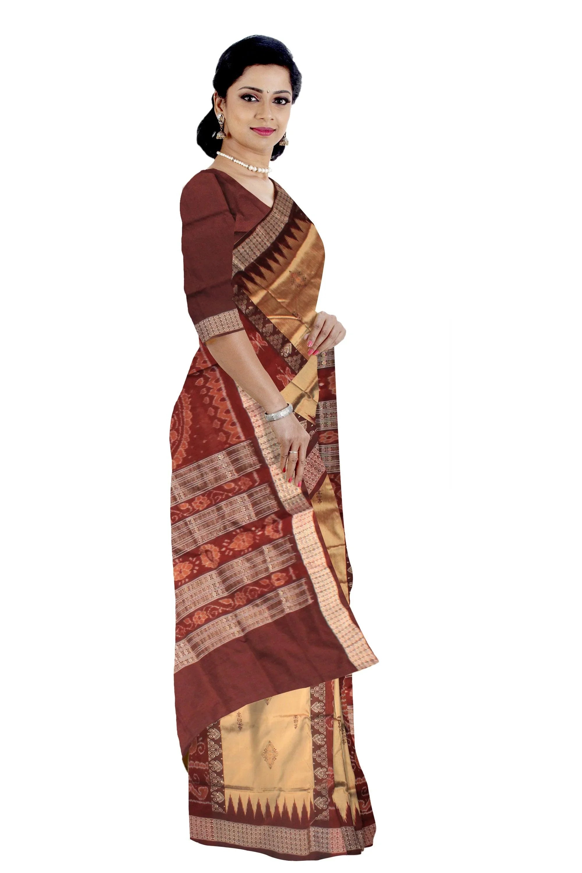 Latest butterfly pattern design golden maroon color pata saree. - Koshali Arts & Crafts Enterprise