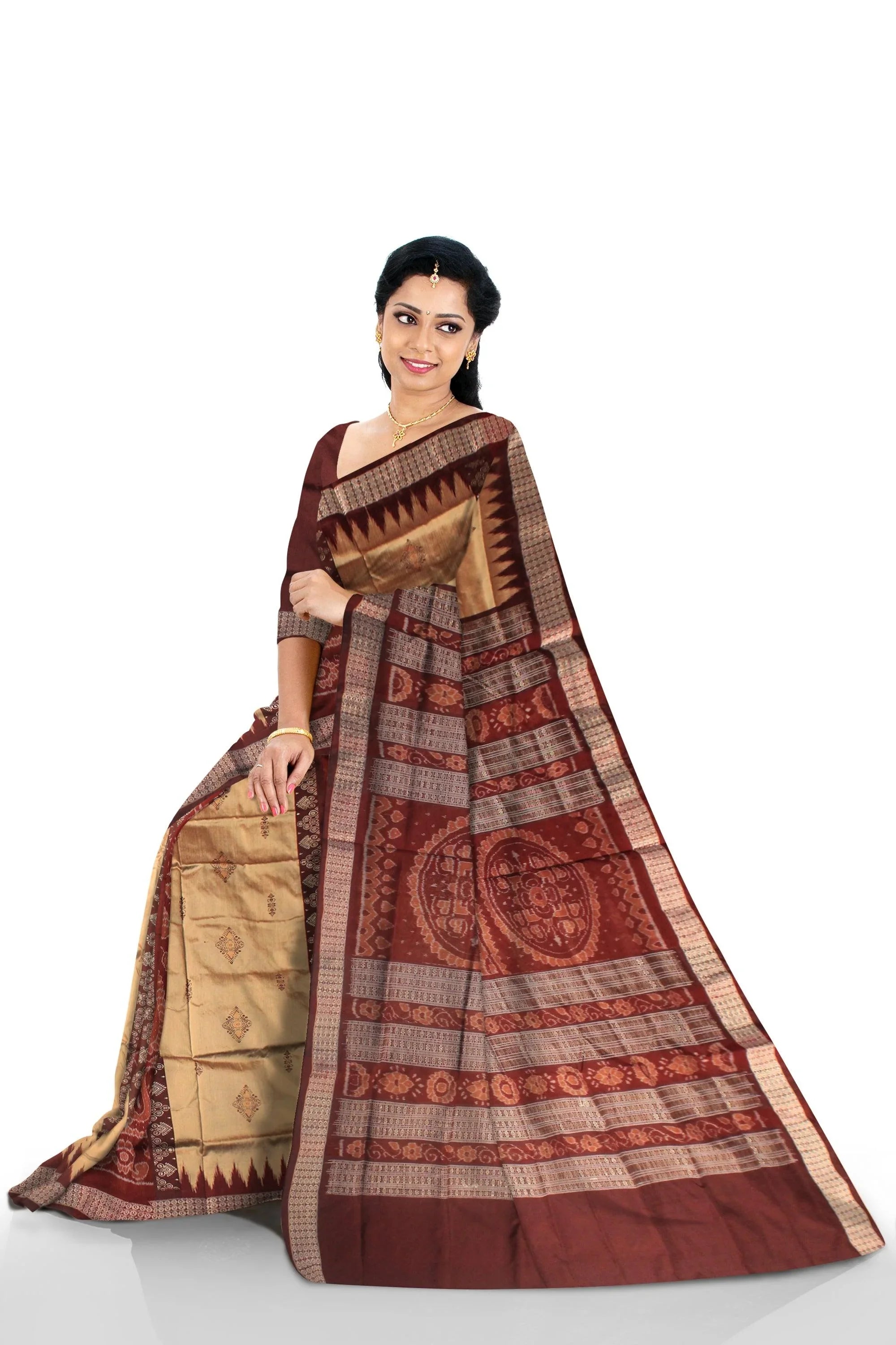 Latest butterfly pattern design golden maroon color pata saree. - Koshali Arts & Crafts Enterprise