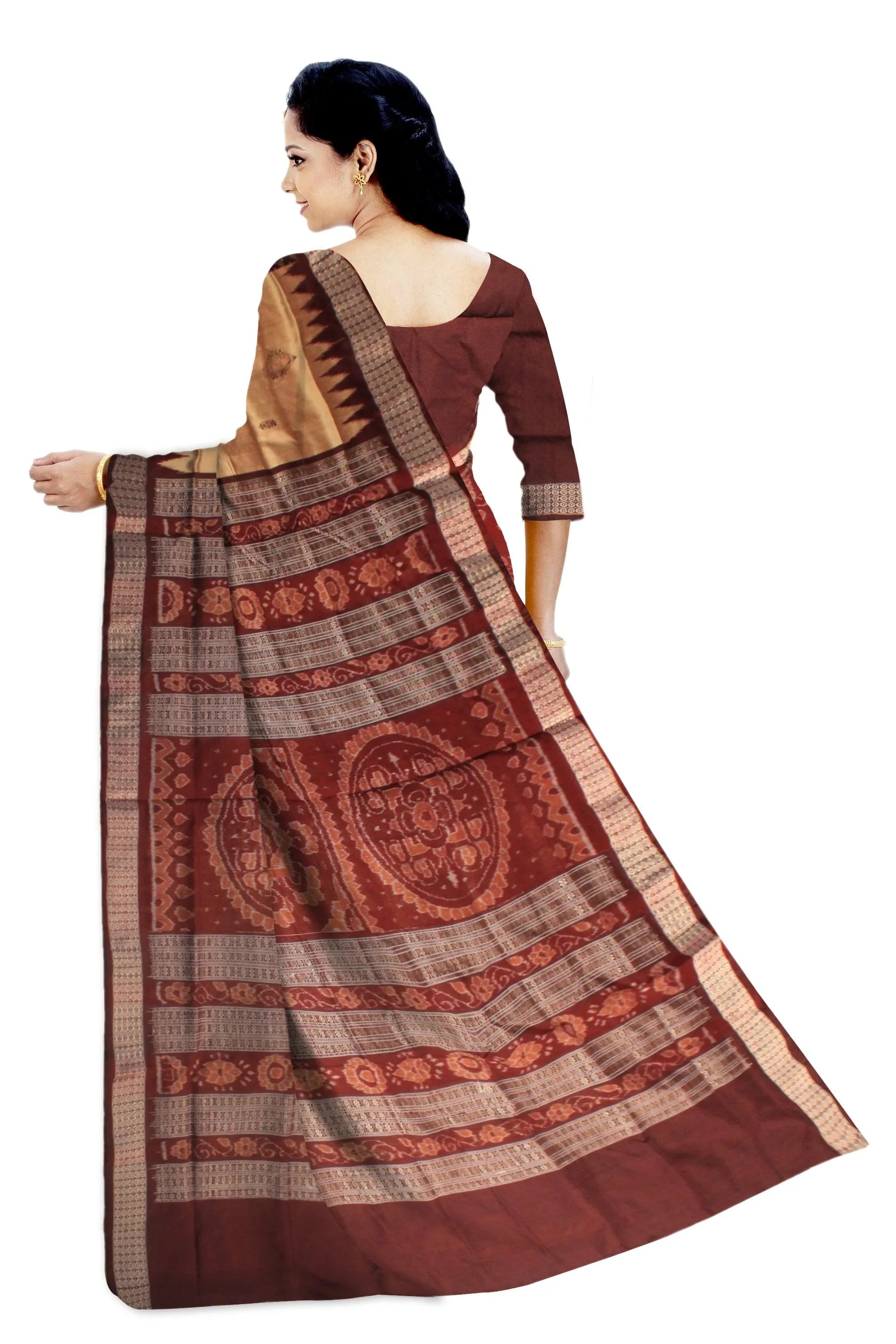 Latest butterfly pattern design golden maroon color pata saree. - Koshali Arts & Crafts Enterprise