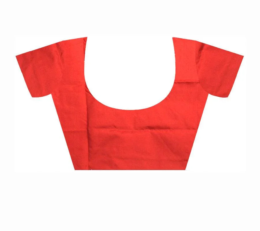 Red color Sambalpuri pata terracotta and tree design saree. - Koshali Arts & Crafts Enterprise