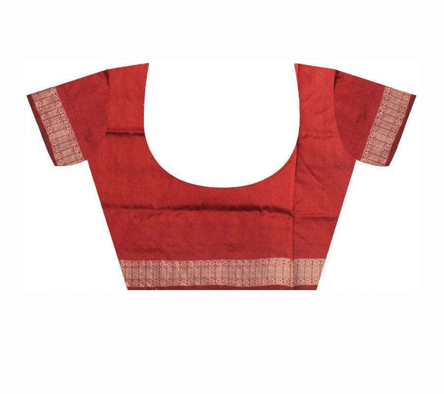 GRAY AND BROWN COLOR CHANDUA DESIGN PATA WITH BLOUSE PIECE. - Koshali Arts & Crafts Enterprise