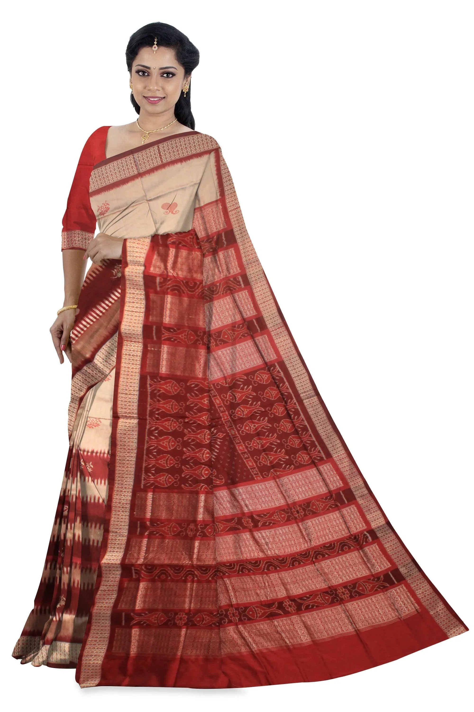 Mattha color Sambalpuri Pata Saree. - Koshali Arts & Crafts Enterprise