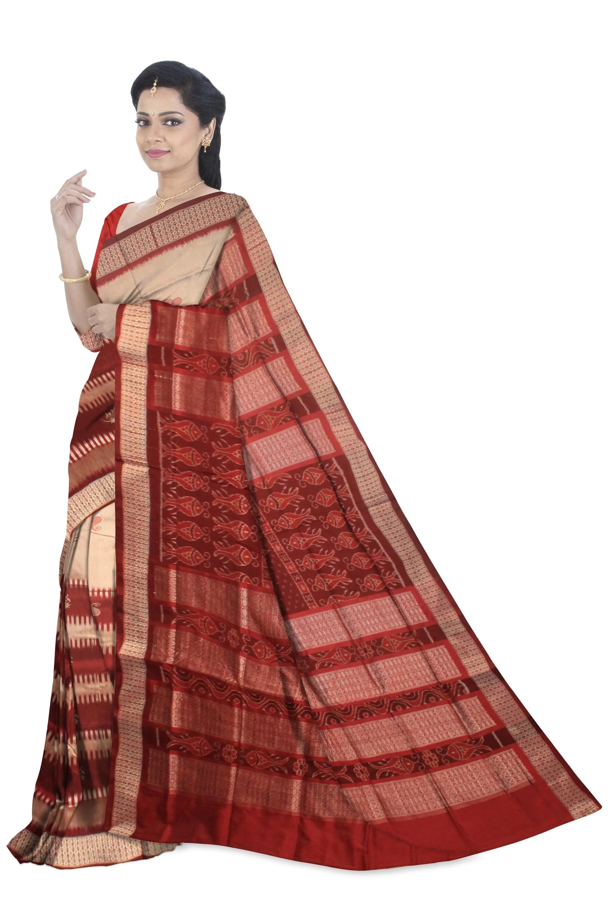 Mattha color Sambalpuri Pata Saree. - Koshali Arts & Crafts Enterprise