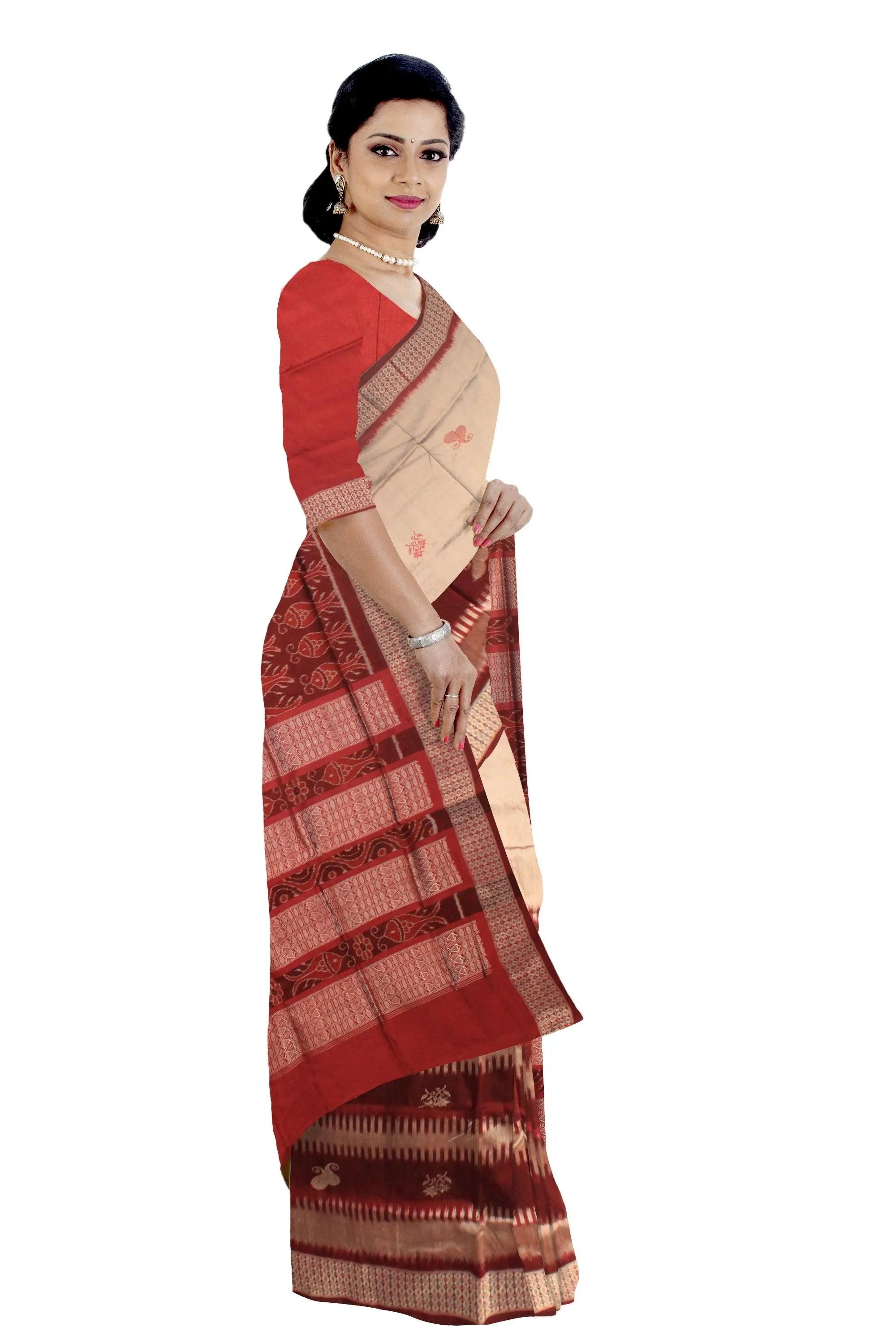 Mattha color Sambalpuri Pata Saree. - Koshali Arts & Crafts Enterprise