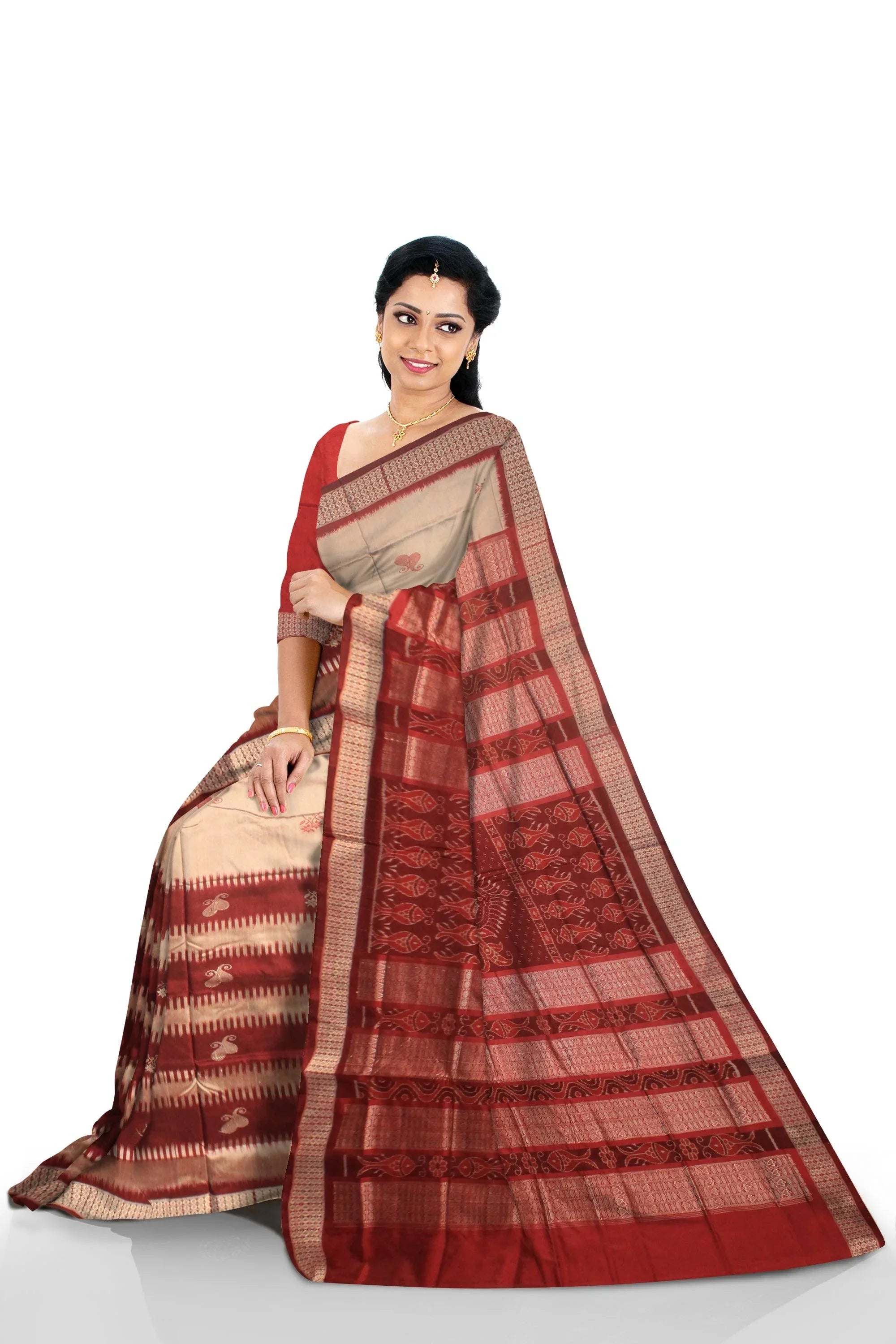 Mattha color Sambalpuri Pata Saree. - Koshali Arts & Crafts Enterprise