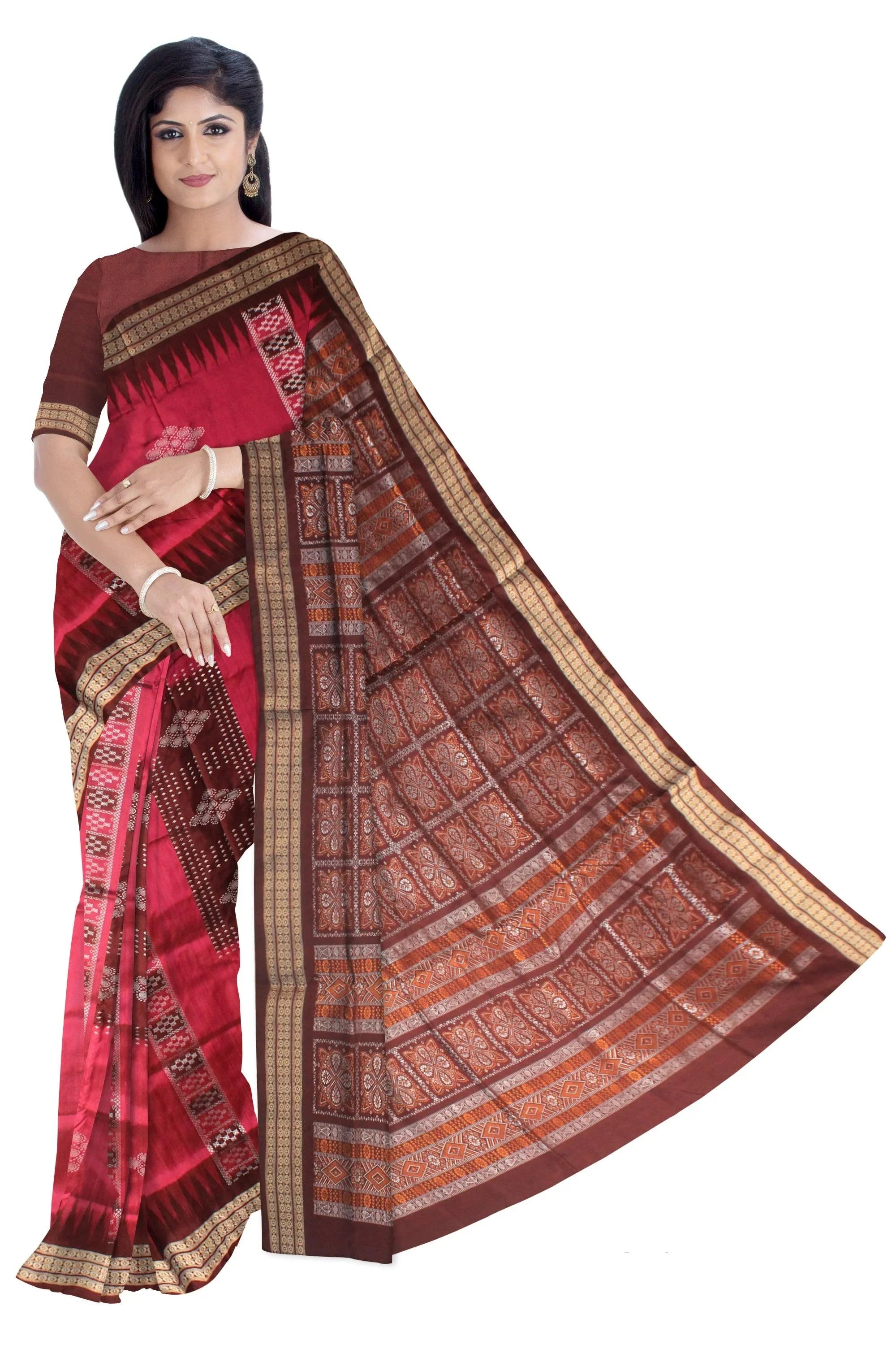 Rosepink color Pata saree with flower. - Koshali Arts & Crafts Enterprise