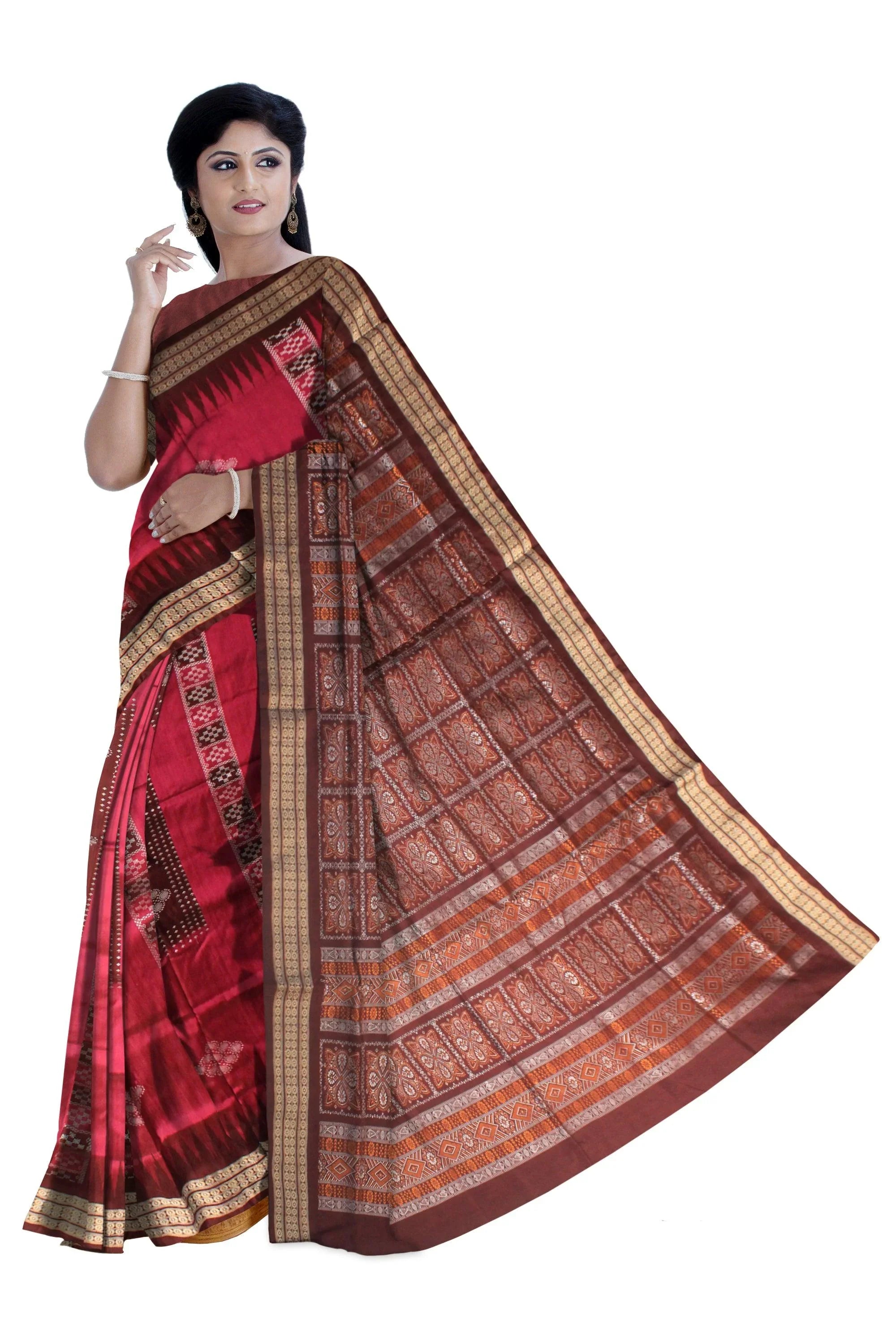 Rosepink color Pata saree with flower. - Koshali Arts & Crafts Enterprise