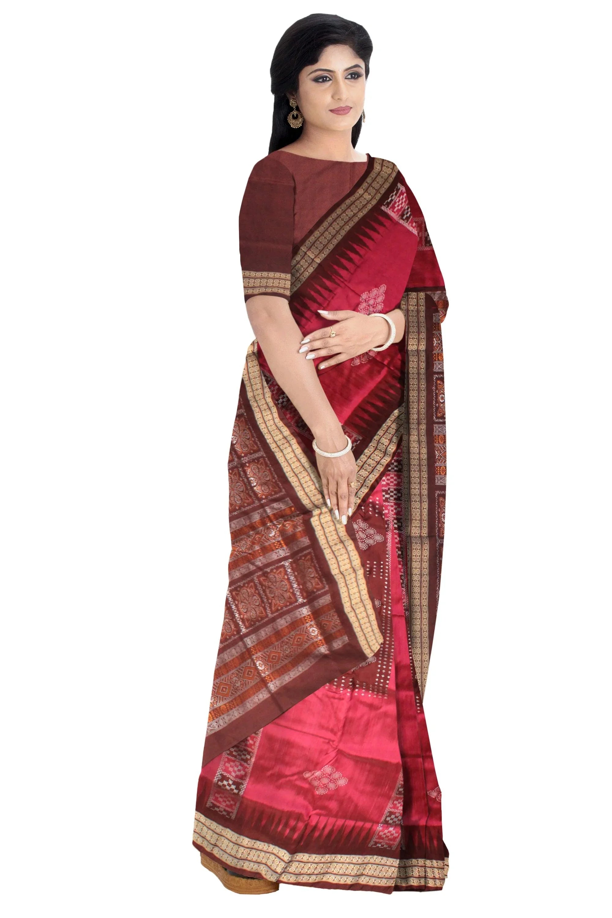 Rosepink color Pata saree with flower. - Koshali Arts & Crafts Enterprise